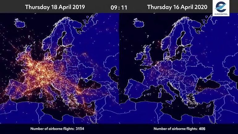 Comment le ciel s'est vidé de ses avions : comparaison entre avril 2019 et avril 2020 (vidéo)