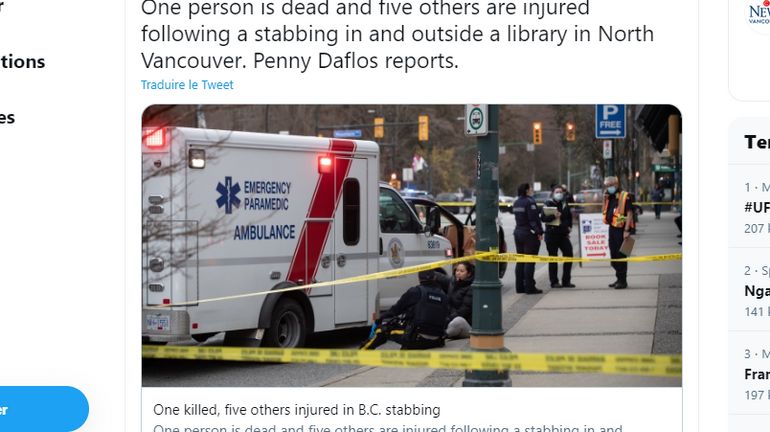 Attaque à l'arme blanche à Vancouver: un mort et plusieurs blessés, un suspect arrêté