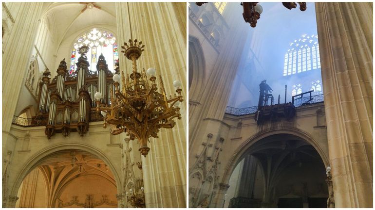 Le grand orgue de la cathédrale de Nantes ravagé par les flammes : 