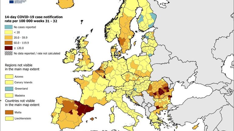 Coronavirus : Bruxelles passe en orange foncé sur la carte du Centre européen de prévention
