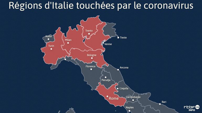 Coronavirus en Italie: voici la carte en temps réel des régions touchées
