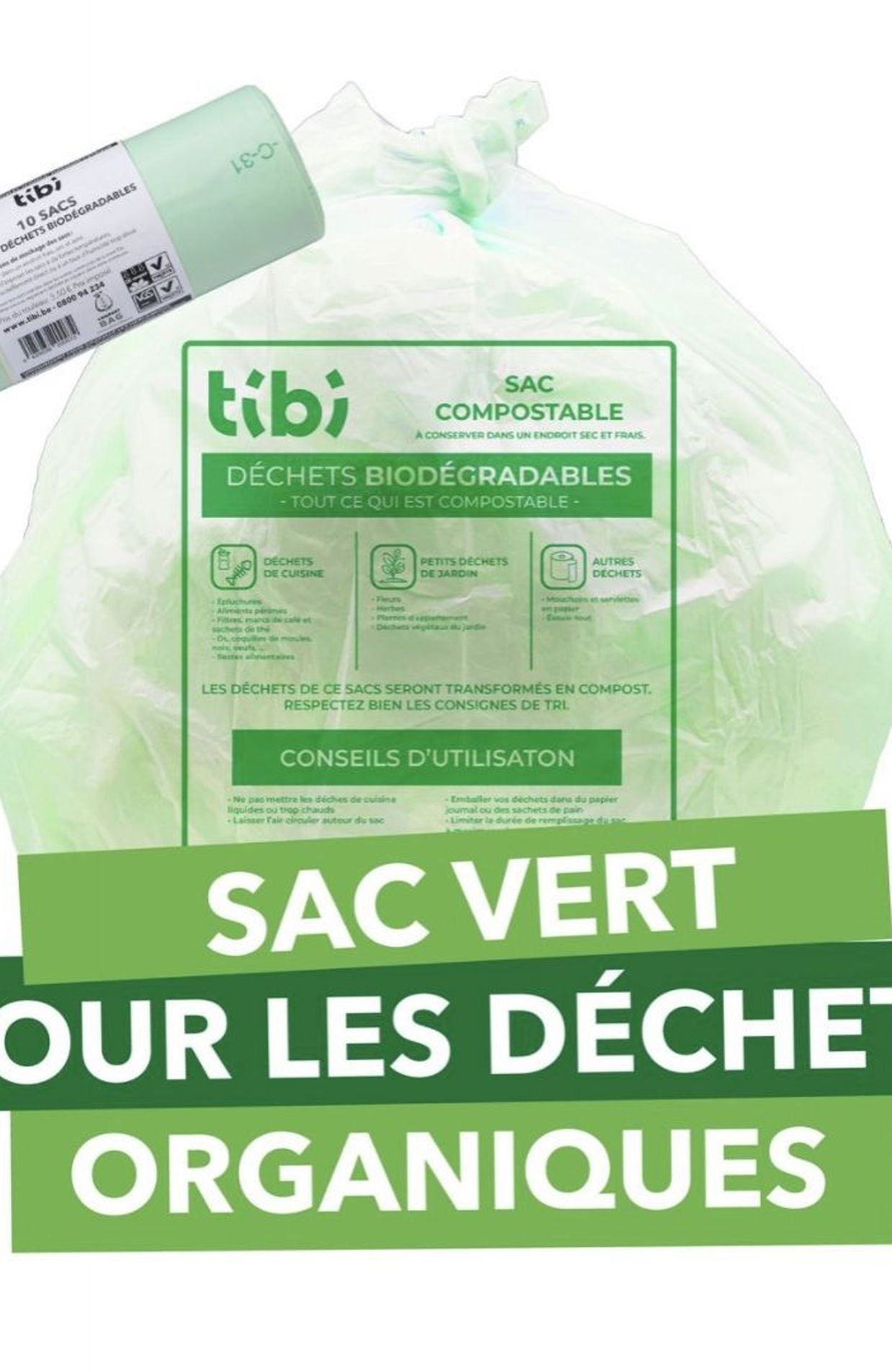 Tibi - Partenaire de votre environnement - Citoyens/Administrations -  Collectes en porte-à-porte - Collectes sélectives - Le Sac Vert  (biodégradable)