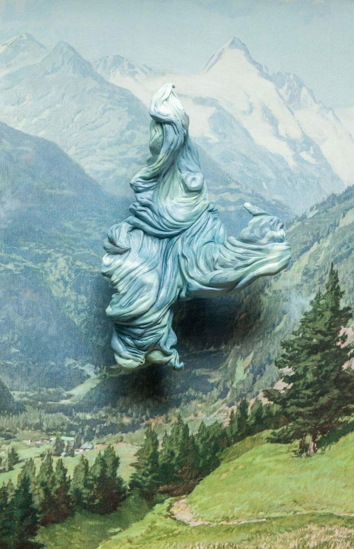 Stephan Balleux, R PATT (the mountain), 2020, mixed media on found frame