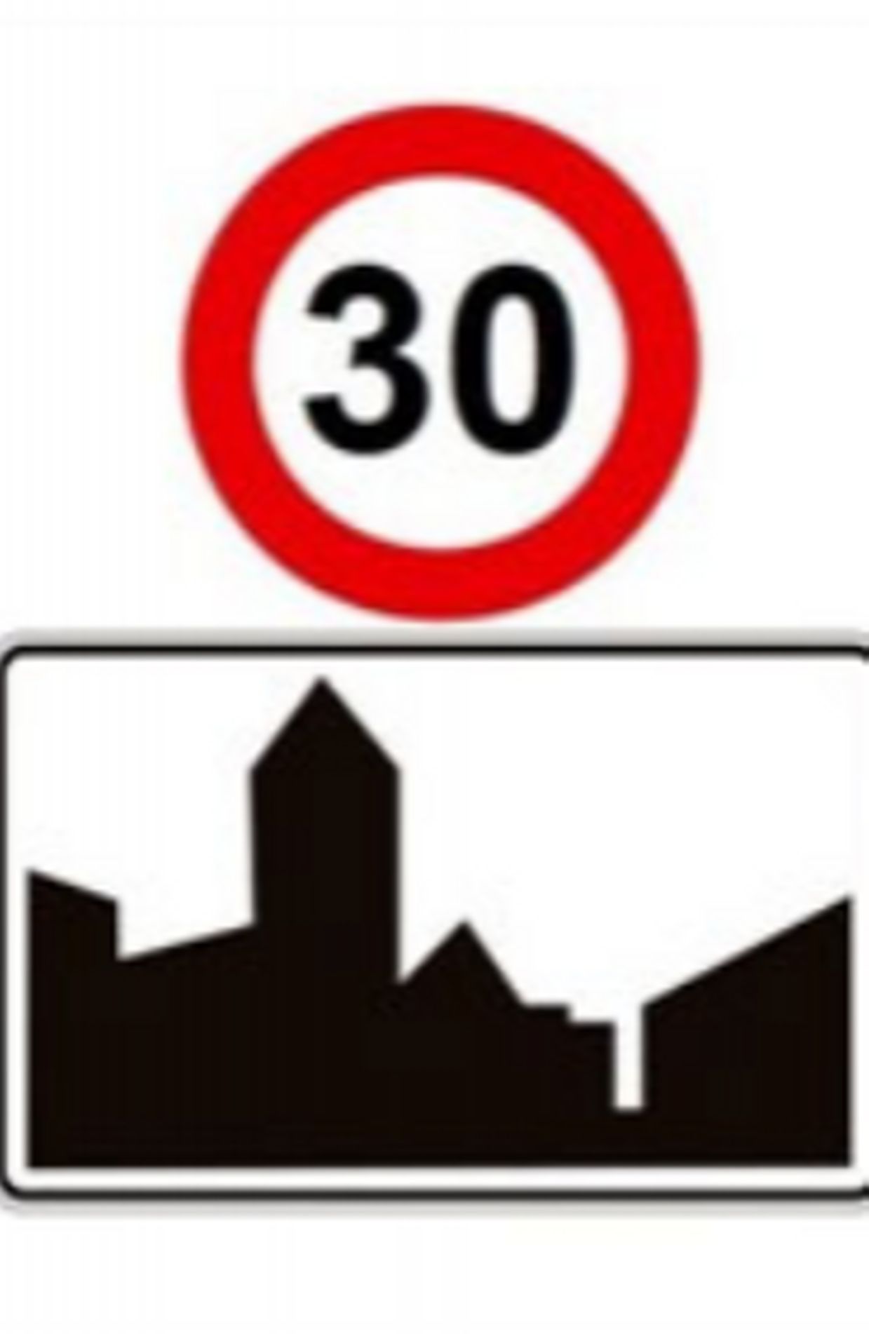 Si le panneau d'entrée en agglomération est superposé du panneau zone 30, cette limite de vitesse est à appliquer dans toute l'agglomération