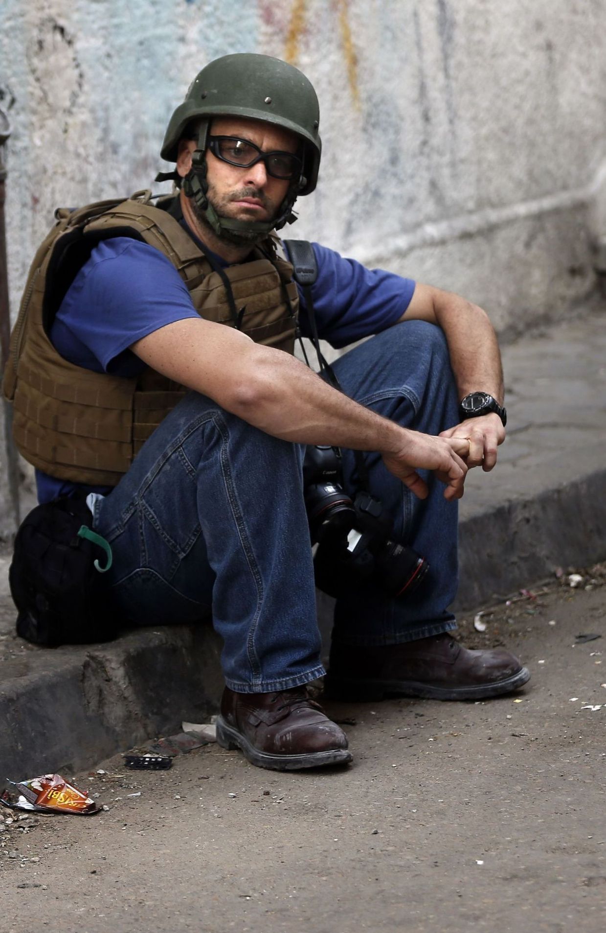 Le photographe Tyler Hicks, du New York Times, attendant dans une rue de Gaza City