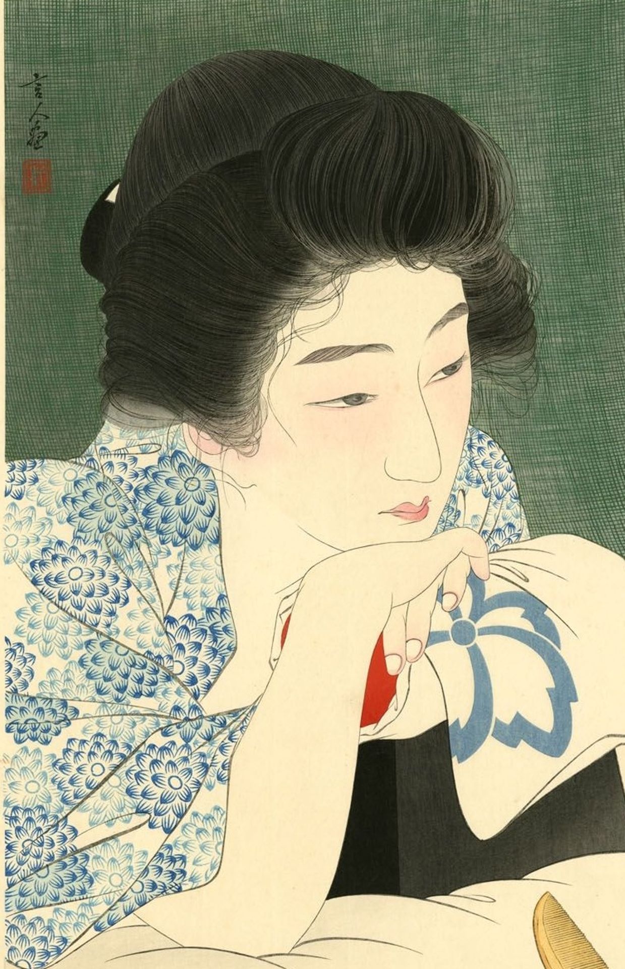 Torii Kotondo (1900-1976), Cheveux du matin (1931) cette estampe qui montre une femme décoiffeé (selon la bienséance japonaise) après une nuit d'amour sera censurée. 


