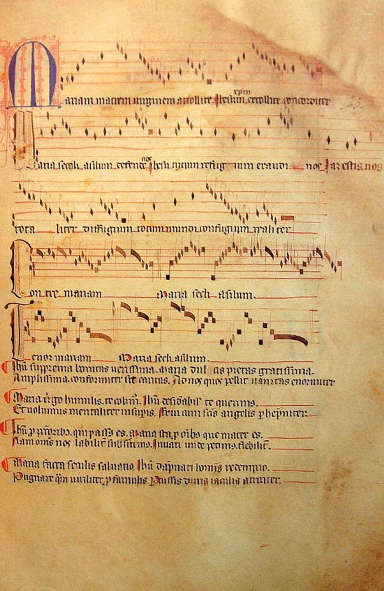 Le cantique Mariam matrem virginem, une page du Livre vermeil de Montserrat.