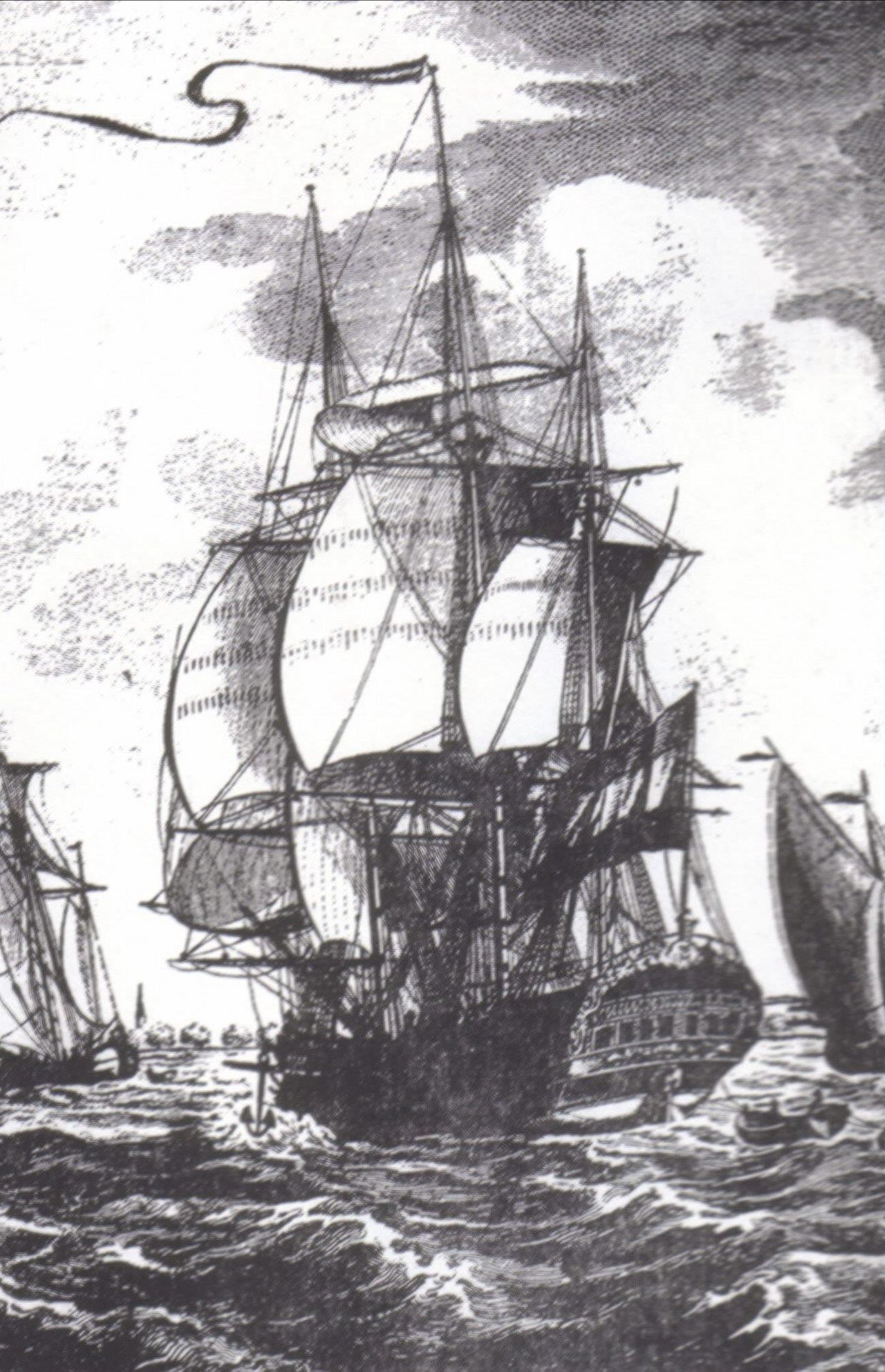 Gravure d'un bateau des Indes orientales du même type que le Vliegent Hart.