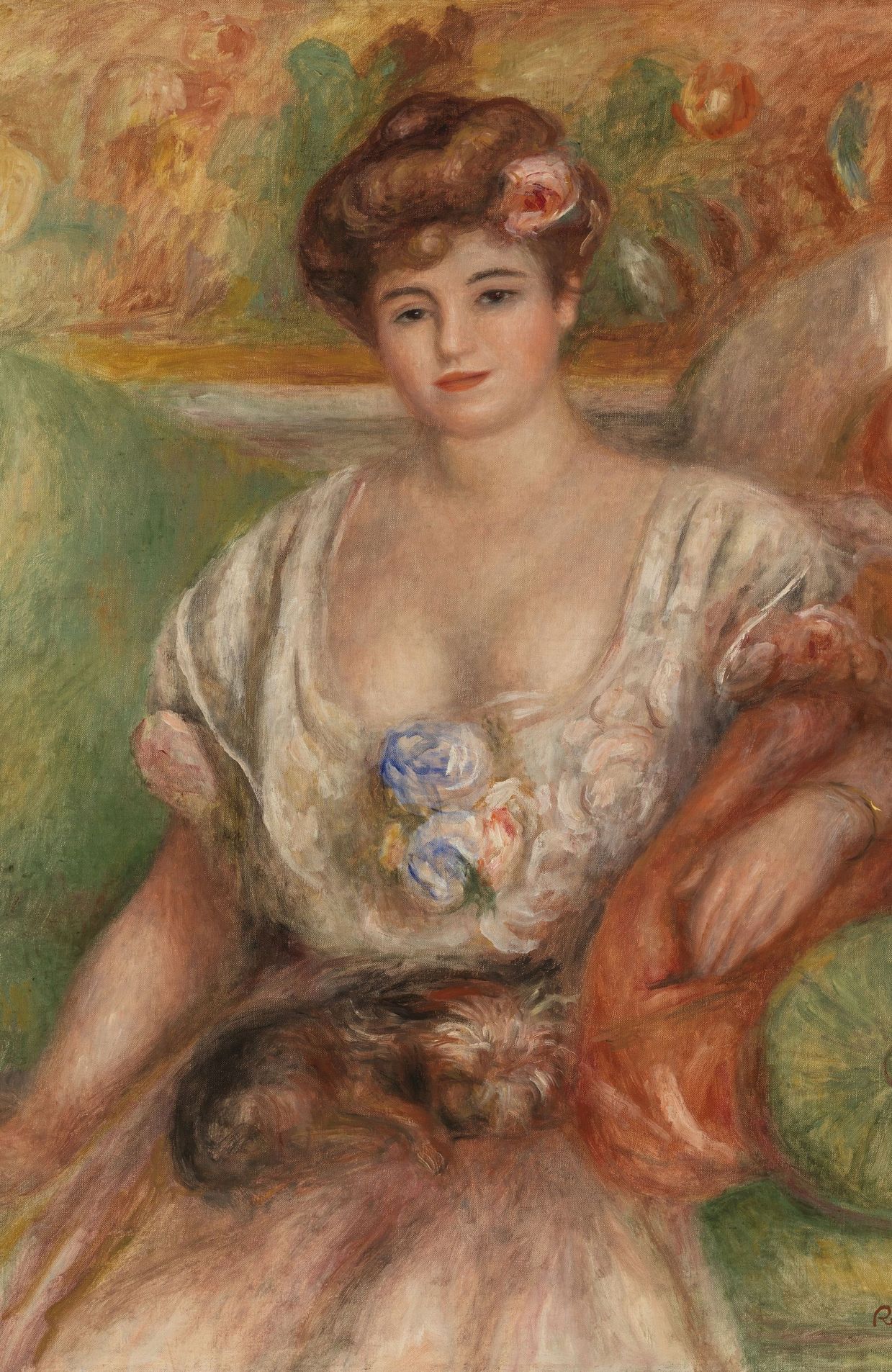 Pierre-Auguste Renoir: Portrait of Misia Sert (Jeune femme au griffon), Pierre-Auguste Renoir, 1907, Oil on canvas, Overall: 36 7/16 x 28 15/16 in. (92.5 x 73.5 cm)
