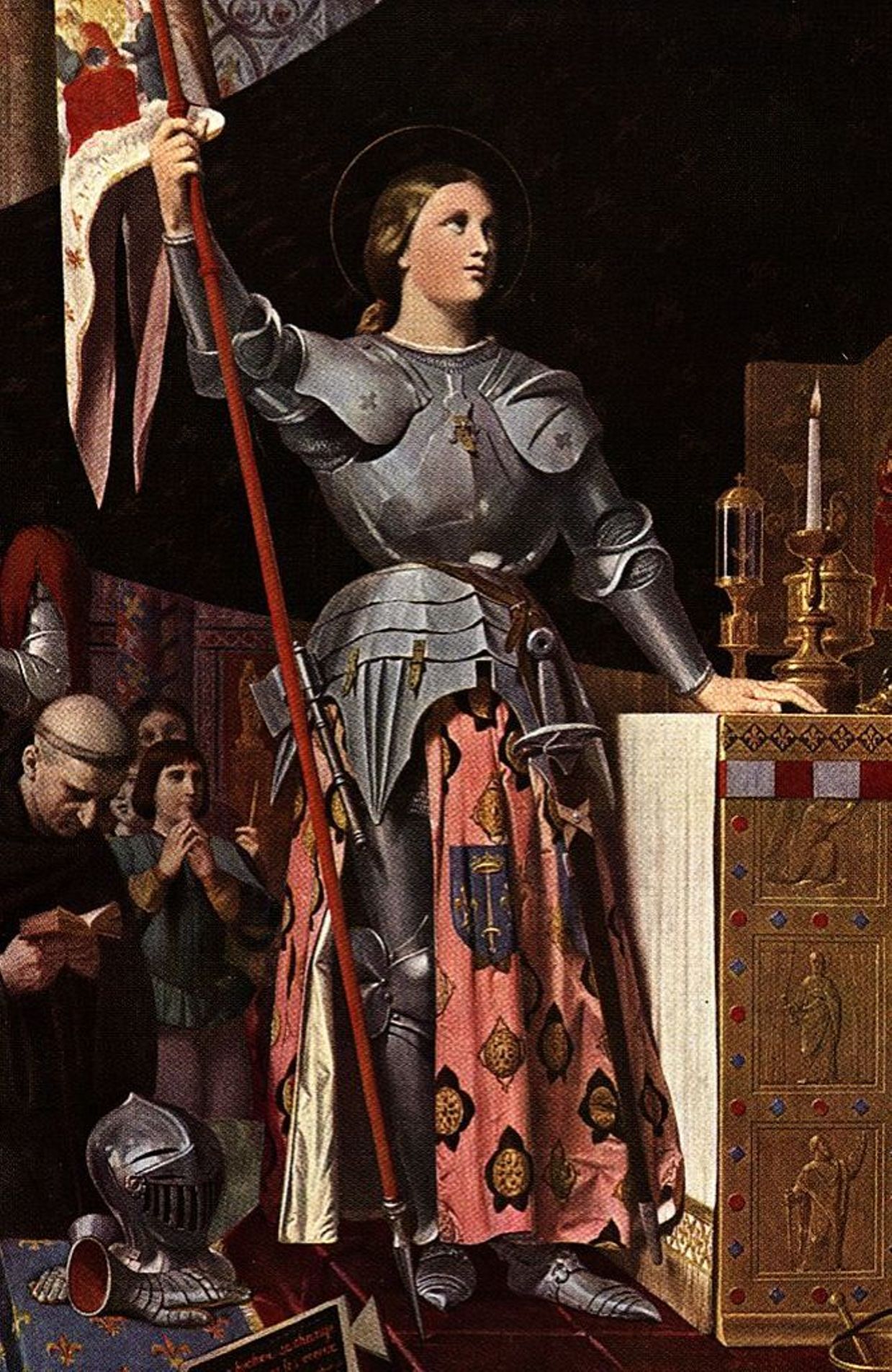 Jeanne d'Arc, la 'pucelle' d'Orléans, en armure, à la cathédrale de Reims pour le couronnement du dauphin en tant que roi Charles V en 1429.