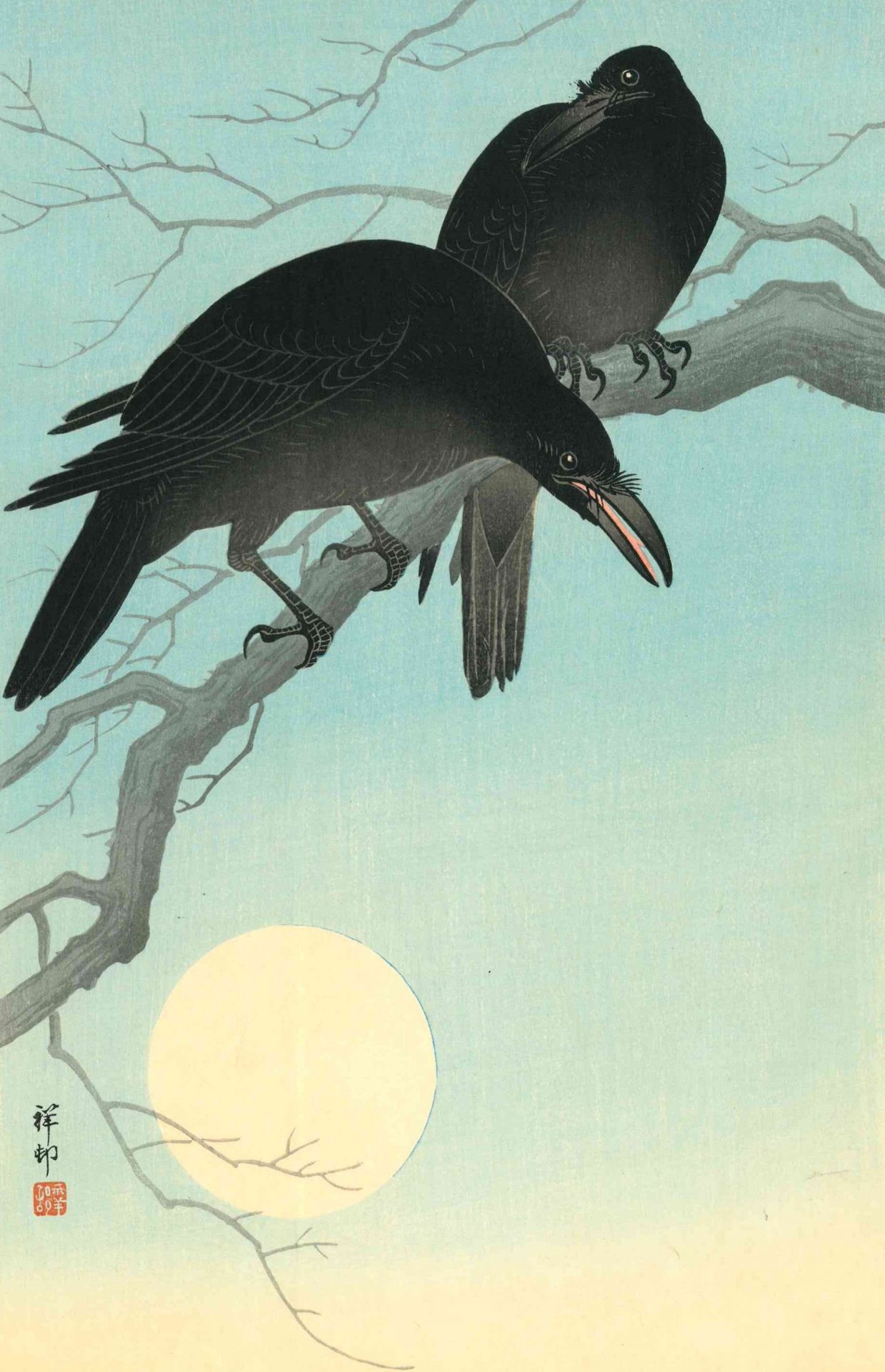 Ohara Koson (Shōson) (1877-1945), Corbeaux au clair de lune (1927)


