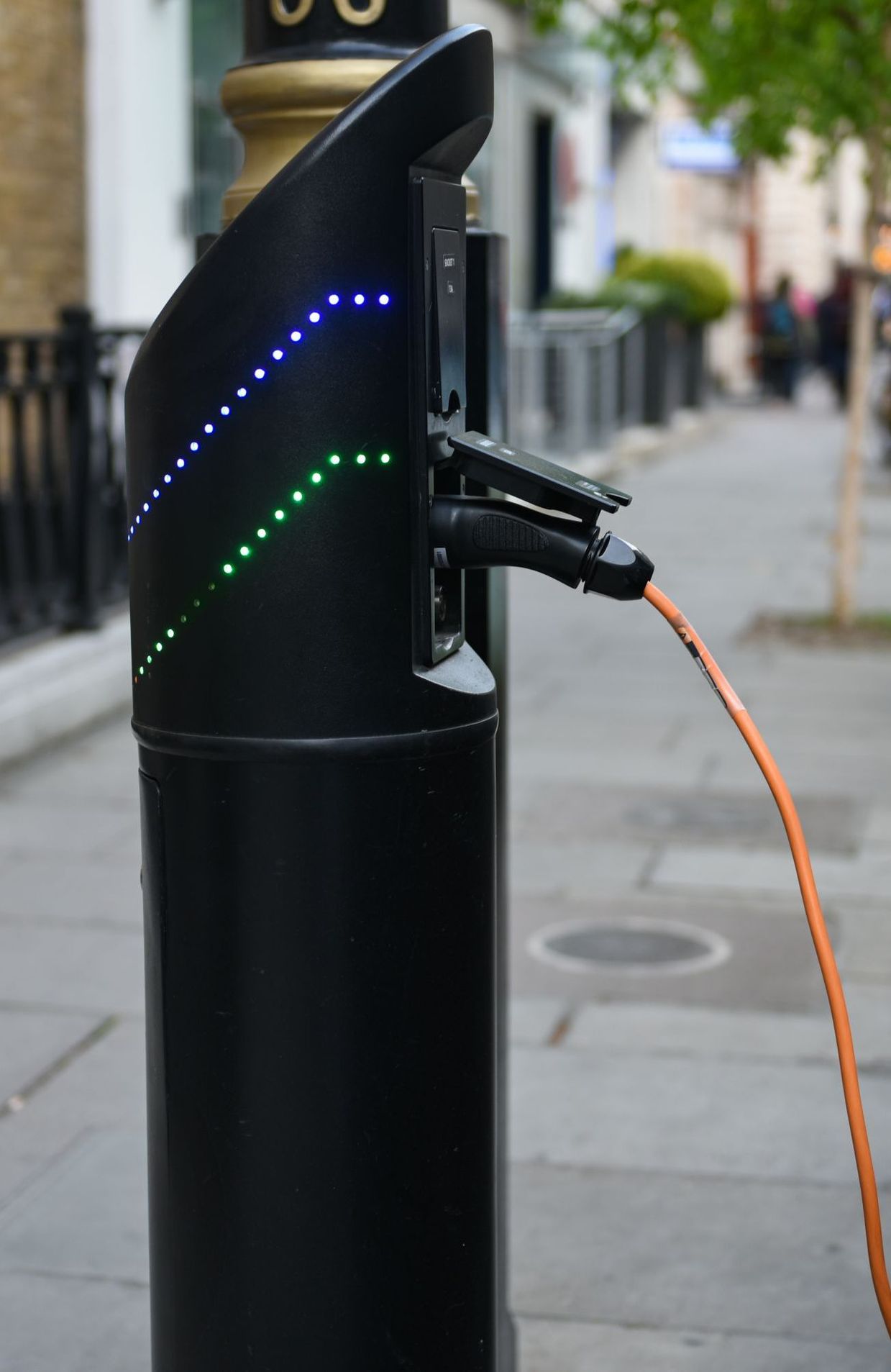 Electric car charging point, London, UK