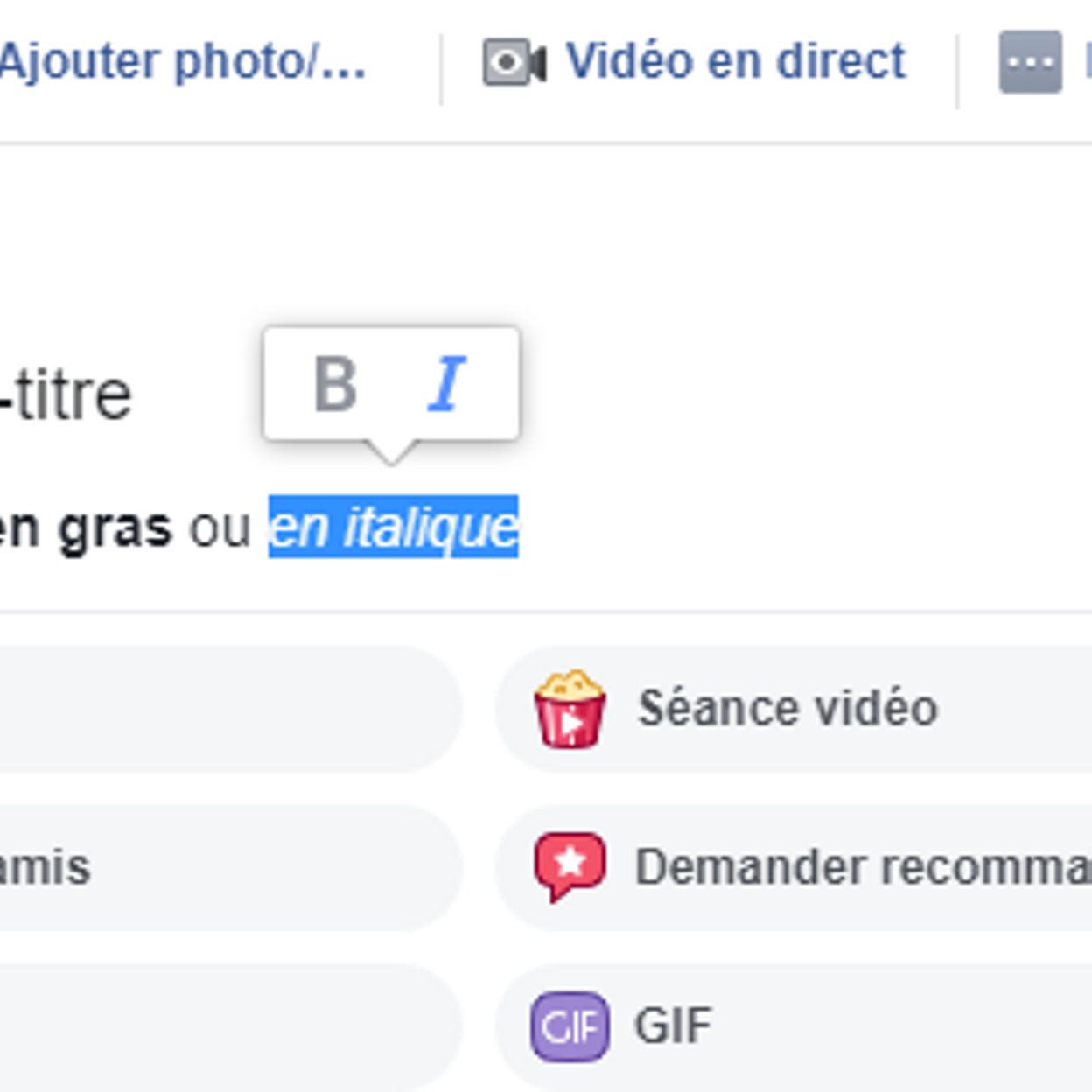 Titre gras italique liste Facebook d ploie un diteur pour