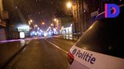 Un large périmètre de sécurité avec un véhicule de police près de la station de métro Clemenceau, après une fusillade ce soir, samedi 15 février 2025 à Cureghem – Kuregem, Anderlecht, Bruxelles. Plusieurs fusillades ont eu lieu récemment près de la statio