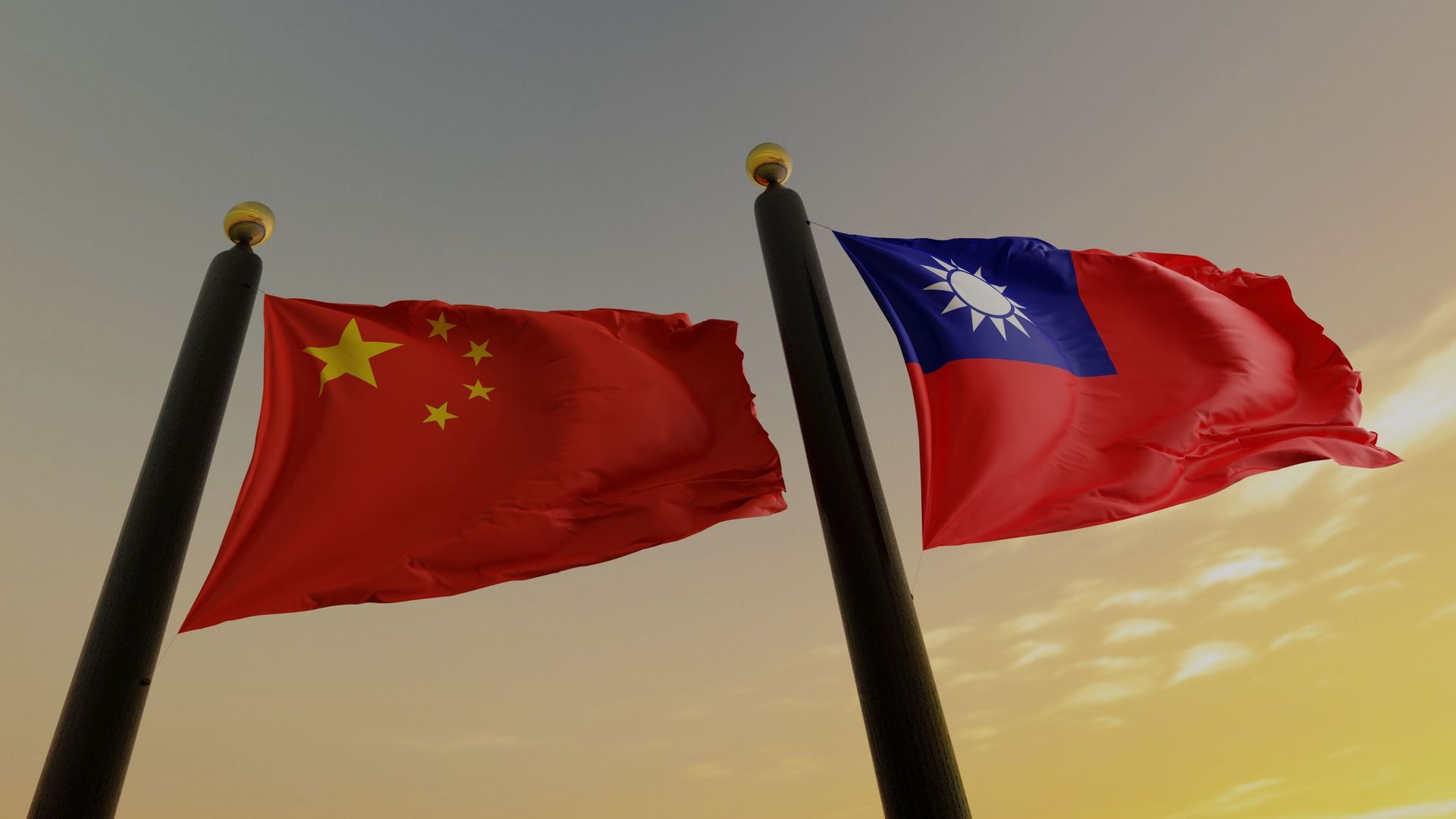 Drapeaux de la République populaire de Chine et de Taïwan