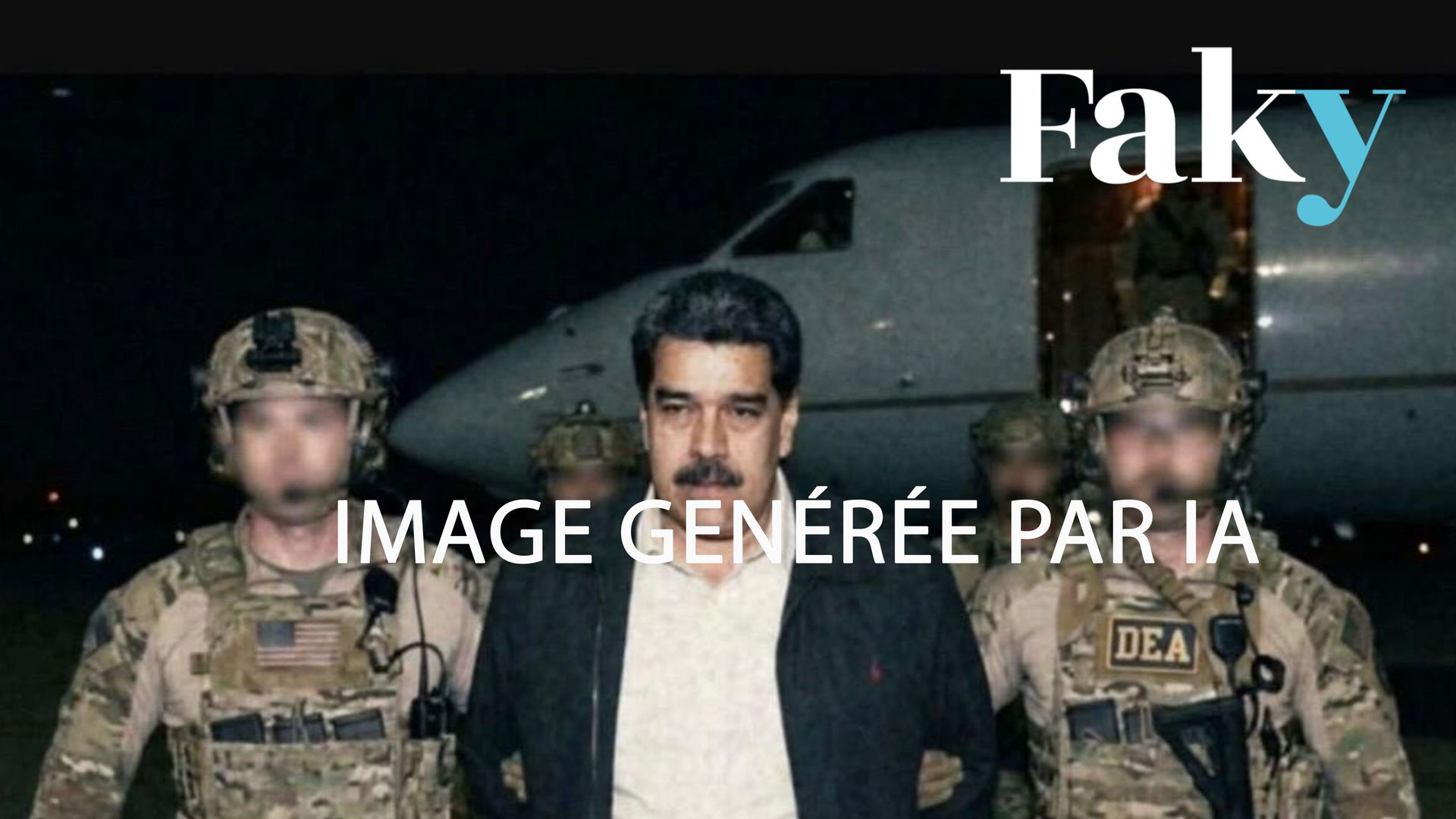 Cette image de Nicolas Maduro capturé et entouré par des agents de la DEA est fausse