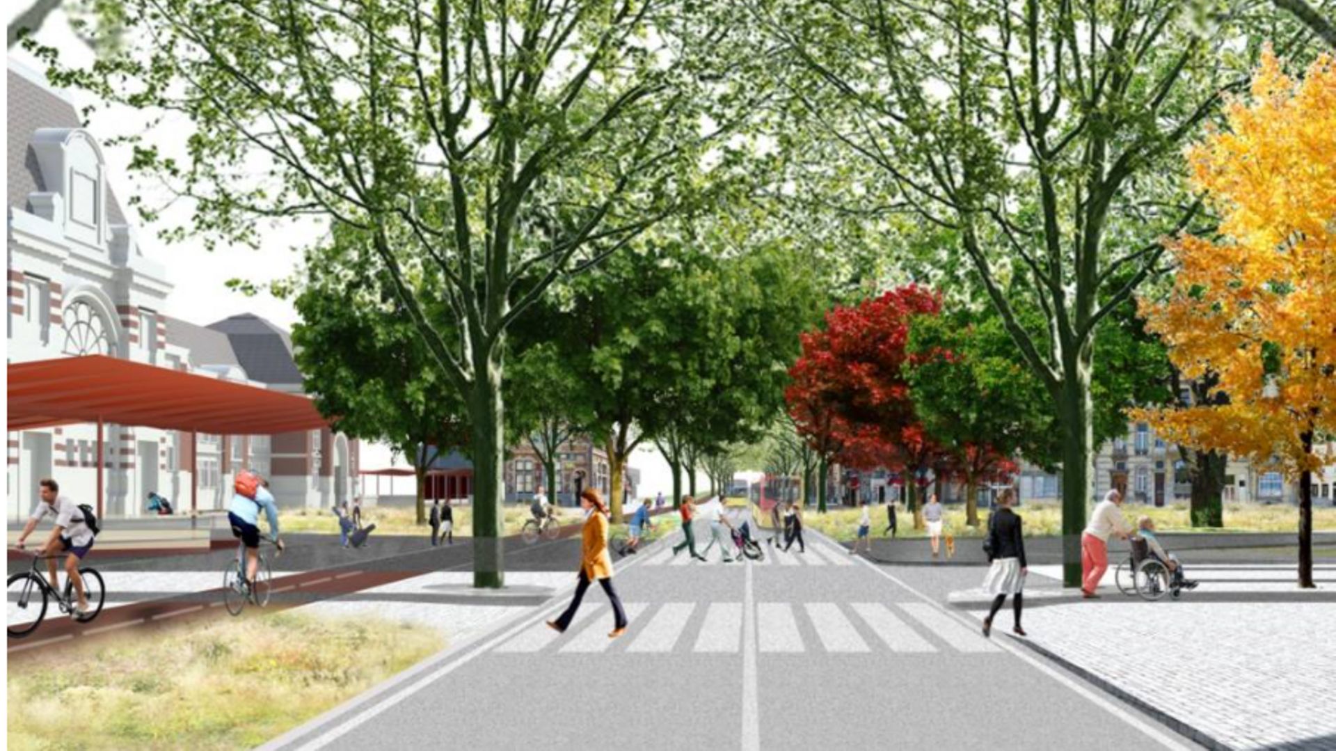 Le boulevard sera rétréci à deux bandes. L'ambition de l'architecte Paola Vigano est d'instaurer une continuité entre la gare, la place Crombez et la rue Royale.