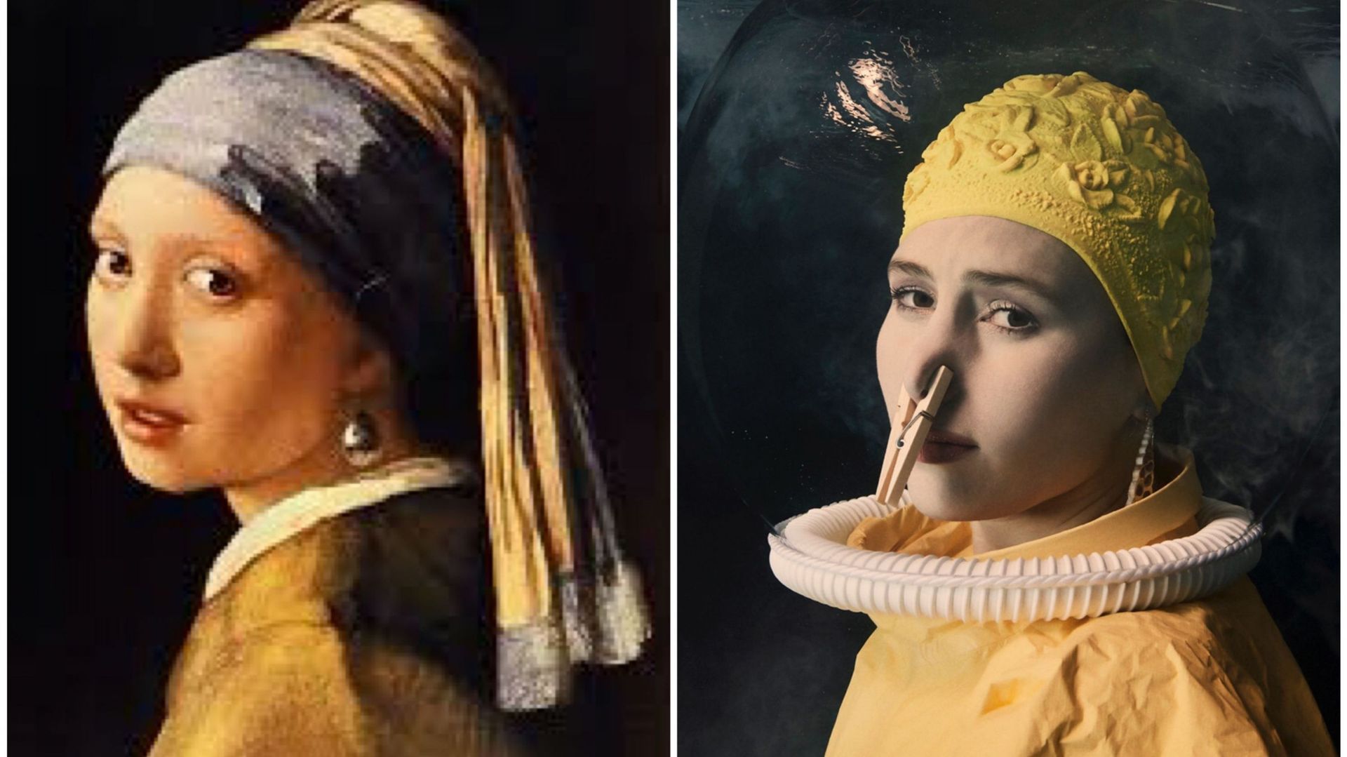 Dans sa série Modern Icons, Harry Fayt revisite de grands classiques de l'histoire de l'art, ici "La jeune fille à la perle" de Vermeer