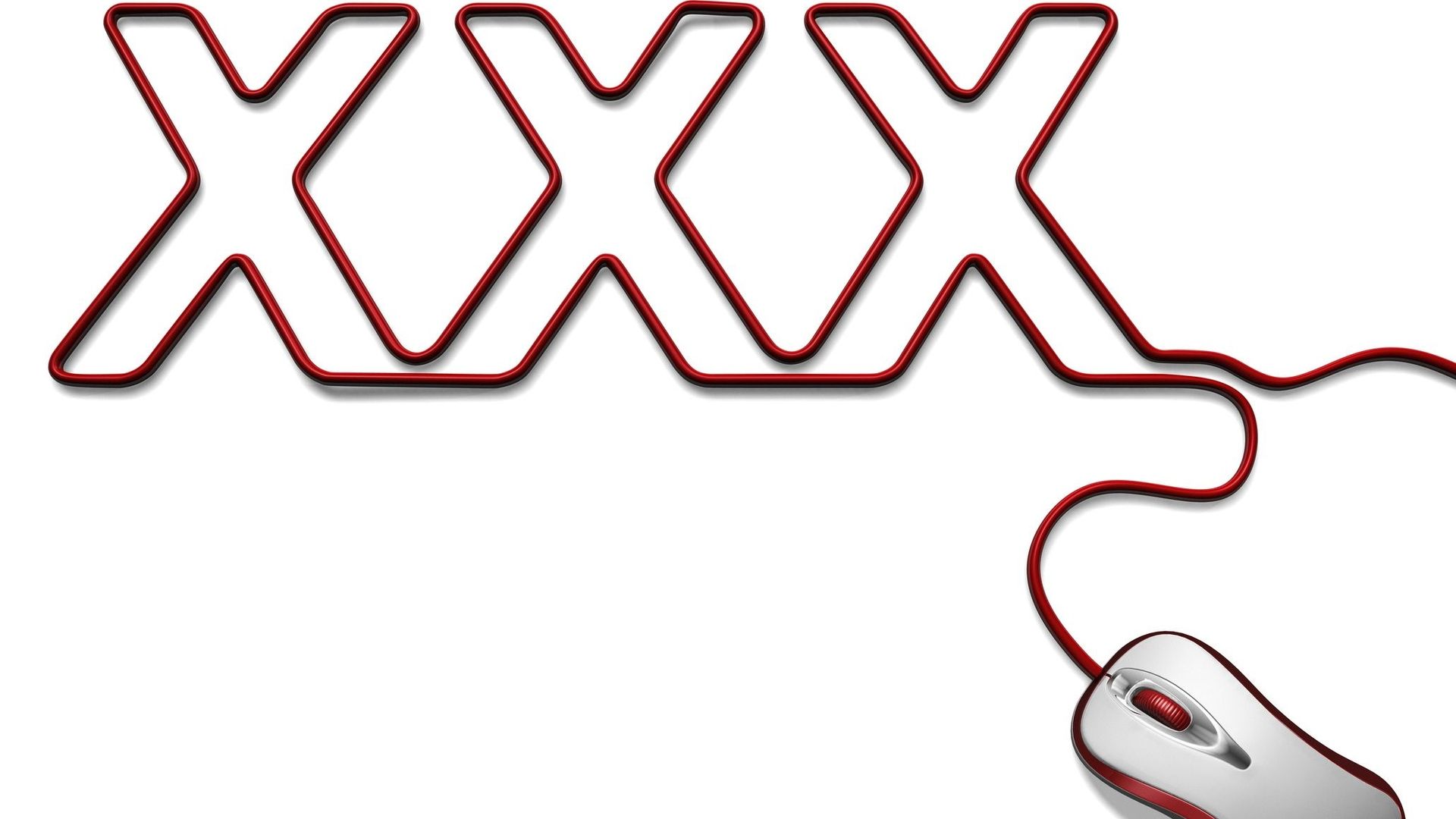 Red computer mouse with cable forming "XXX"