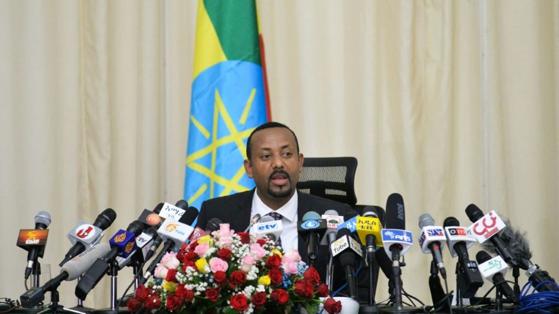 Le Premier ministre éthiopien Abiy Ahmed, pendant une conférence de presse le 25 août 2018 à Addis Abeba