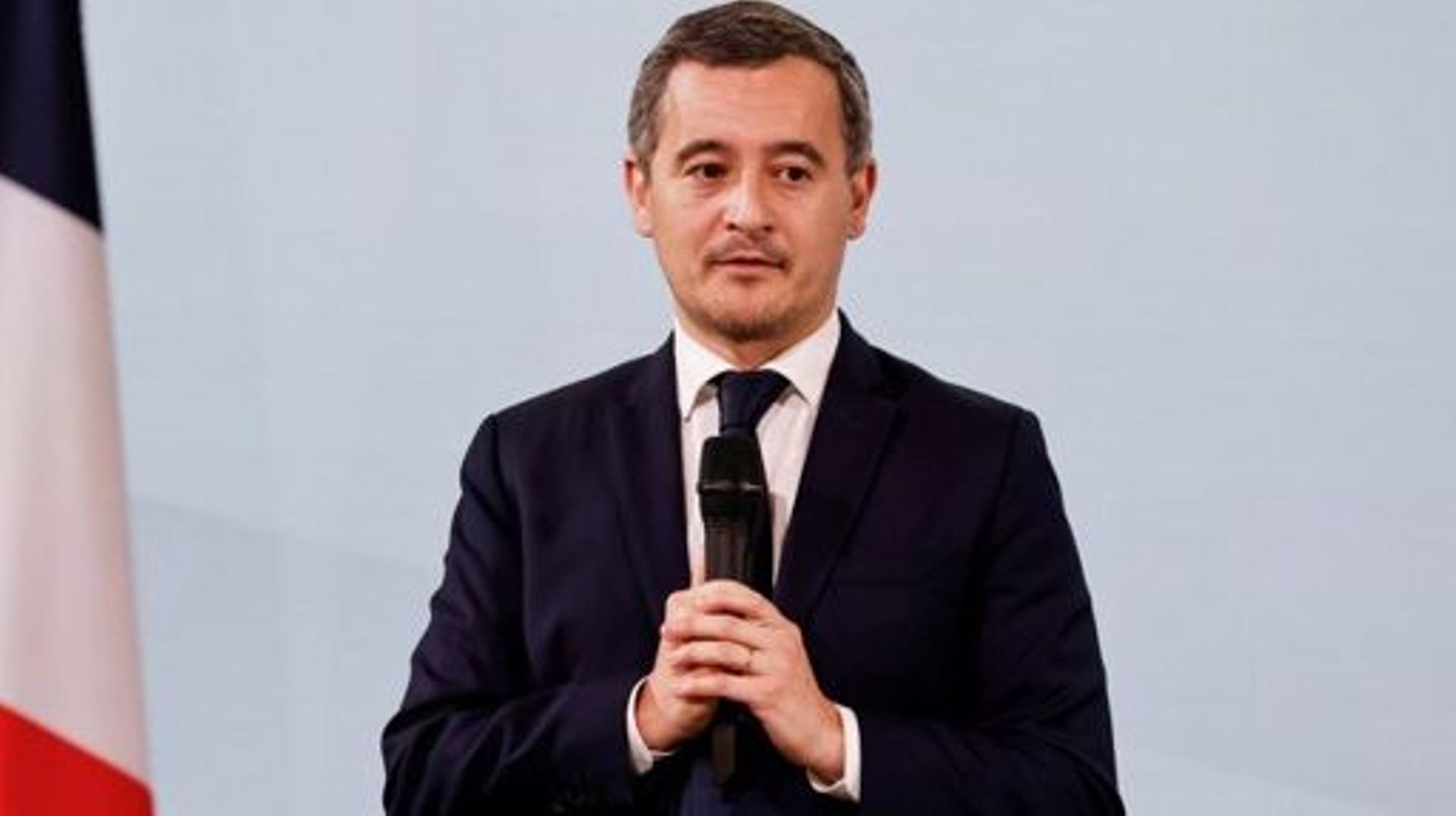 Le ministre français de l'Intérieur Gérald Darmanin prend la parole lors d'une réunion plénière du Forum de l'islam de France (FORIF) au palais présidentiel de l'Elysée, à Paris, le 16 février 2023. 