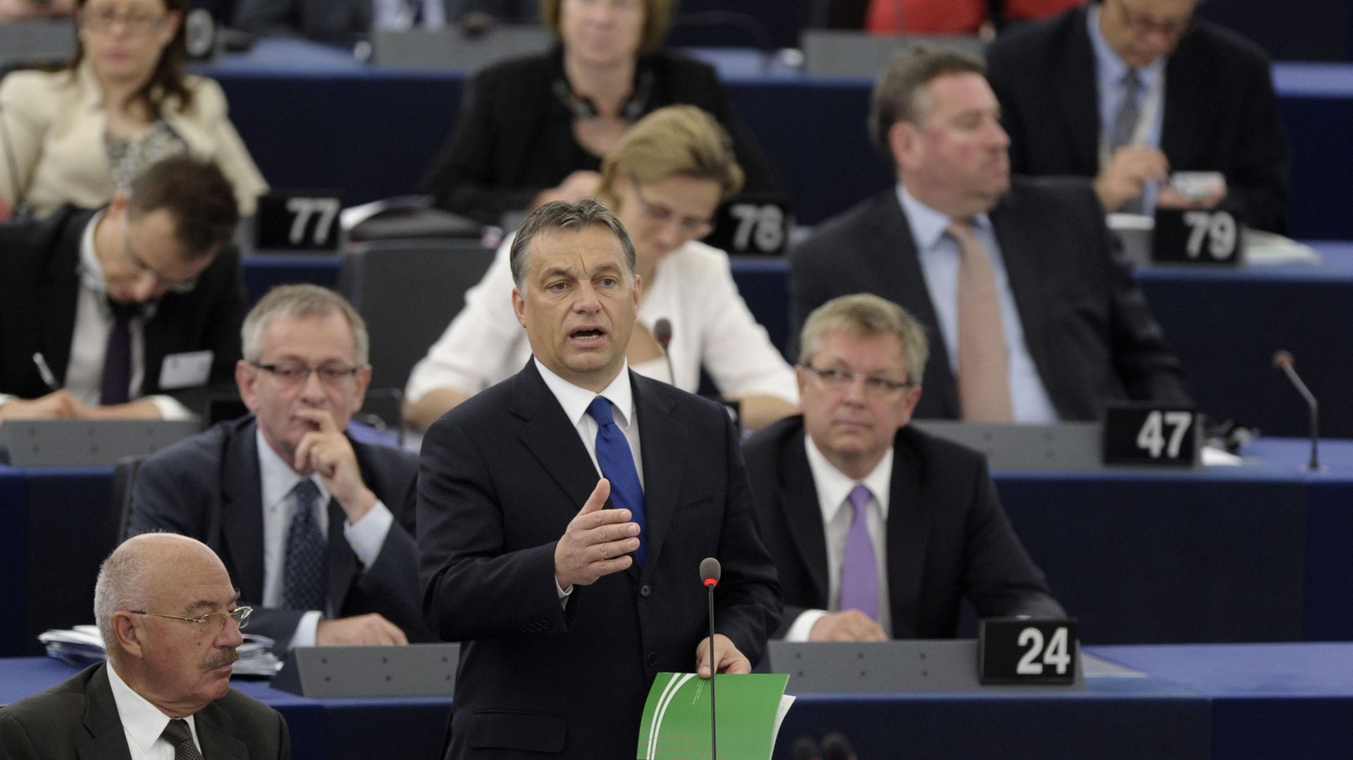 Le Premier ministre hongrois Viktor Orban s'exprimant devant le Parlement européen