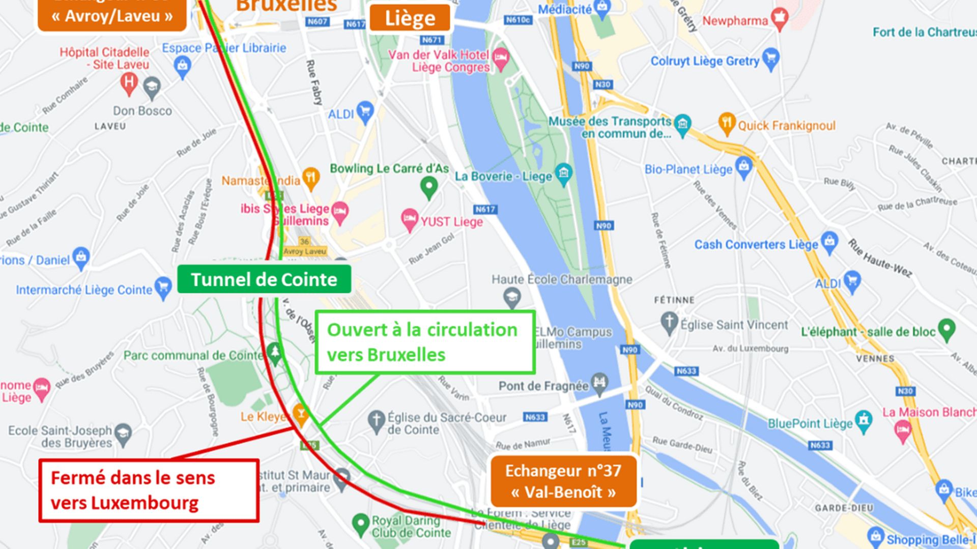 La fermeture ne concerne que le sens de circulation en direction du Luxembourg.
