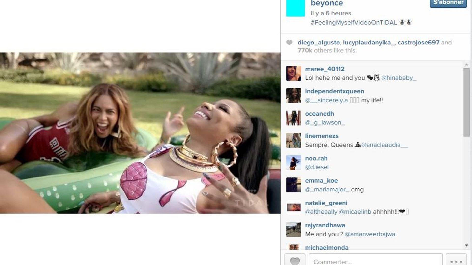 Beyoncé et Nicki Minaj ont publié le teaser du clip sur Instagram