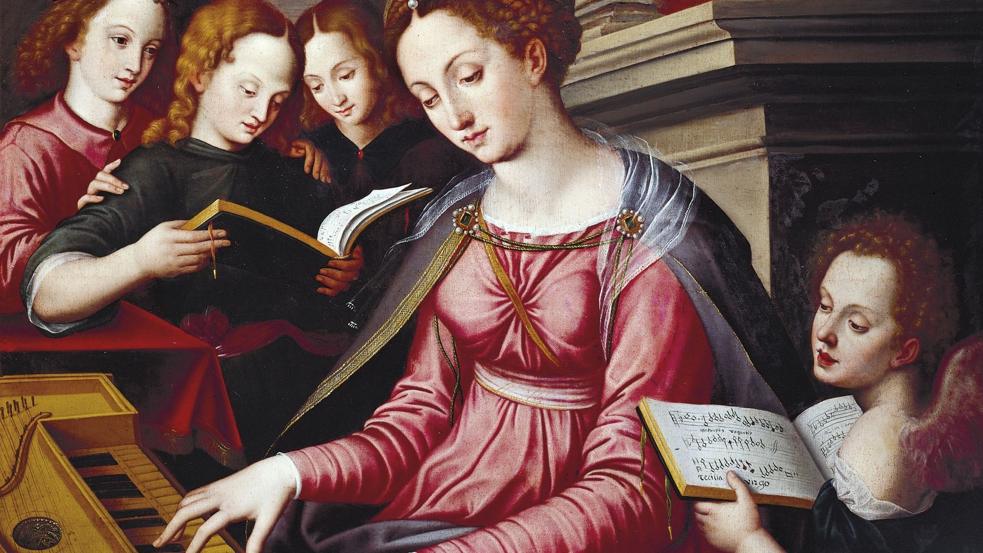 Sainte Cécile jouant à l’épinette, par l’école de Sandro Botticelli (ca 1444-1510).