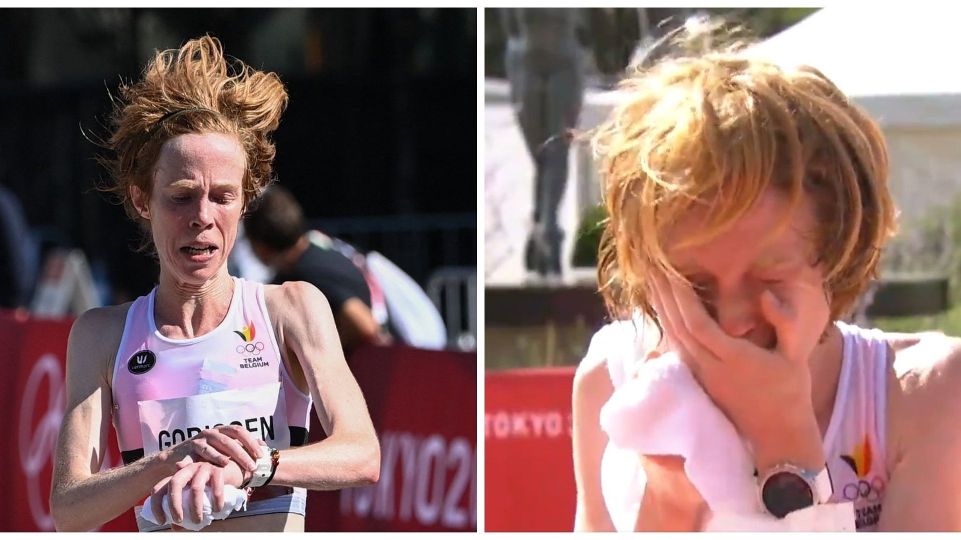 Mieke Gorissen en larmes après le marathon olympique