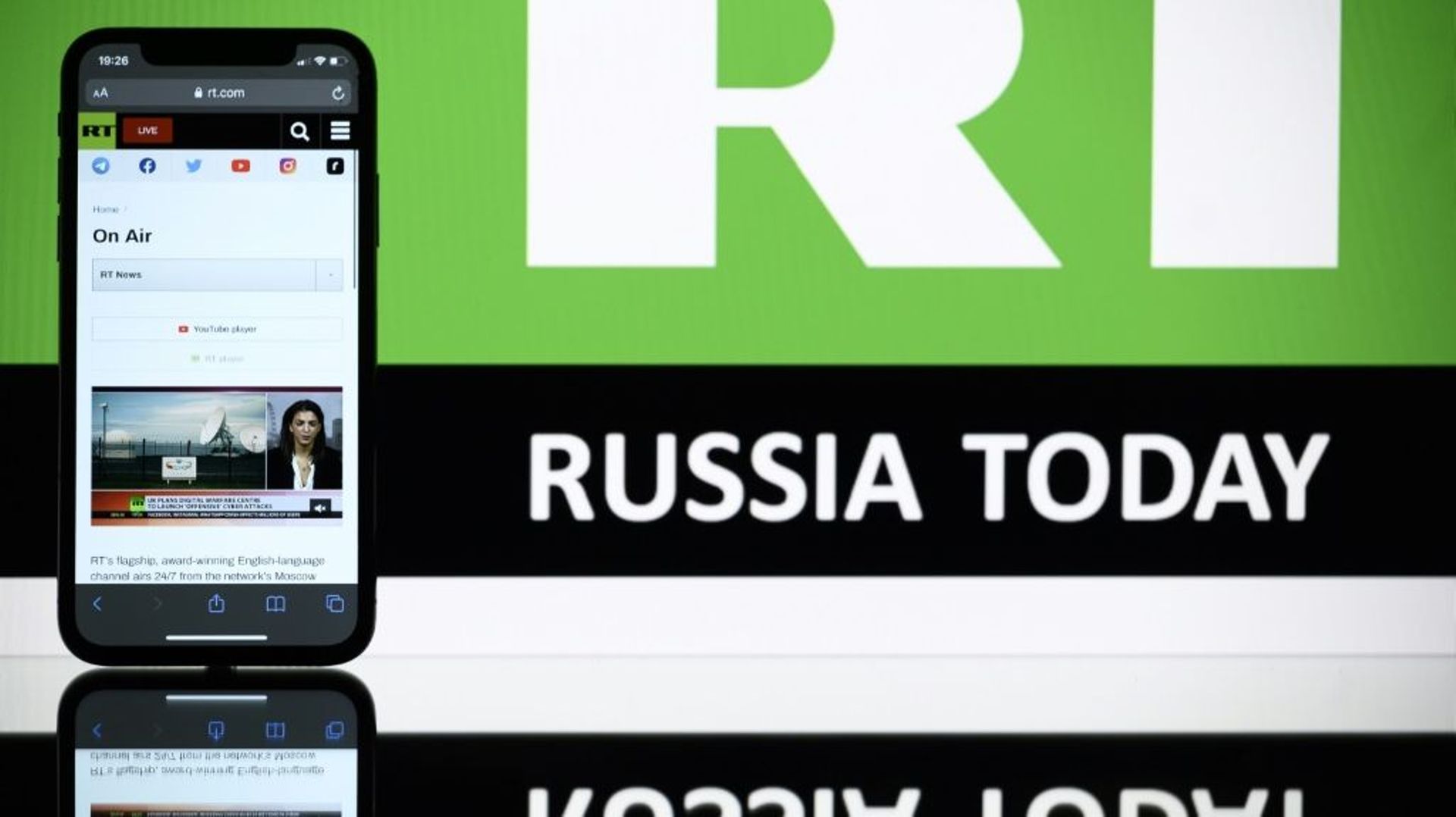 Le logo de la chaîne de télévision russe RT en octobre 2021