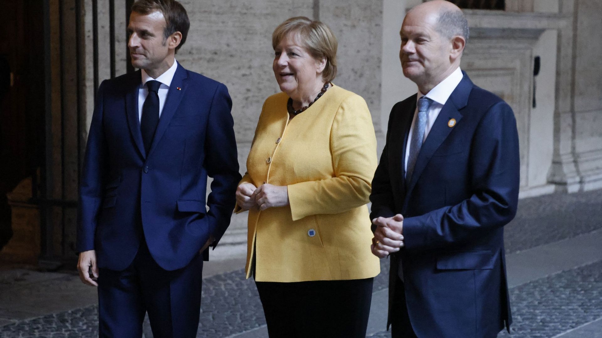 Photo d'illustration. Emmanuel Macron, Angela Merkel et Olaf Scholz.