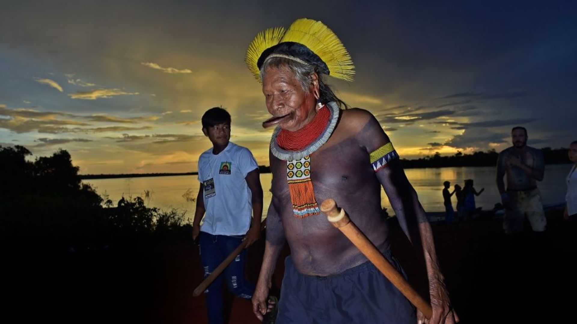 Le Cacique Raoni Metuktire, de la tribu Kayapo, dans le village de Piaracu, dans l'état brésilien du Mato Grosso, le 15 janvier 2020