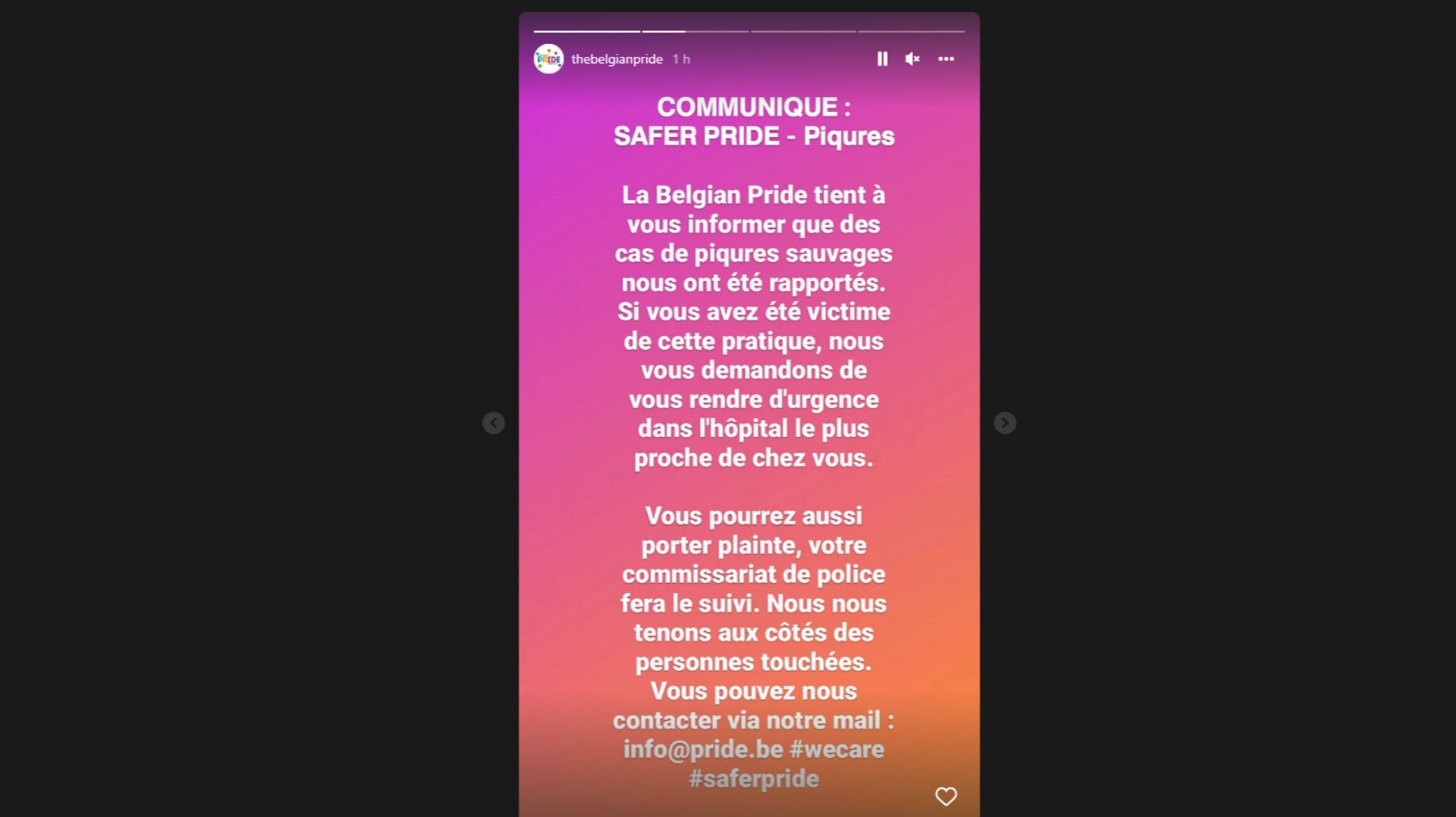 La story Instagram des organisateurs de la Pride.