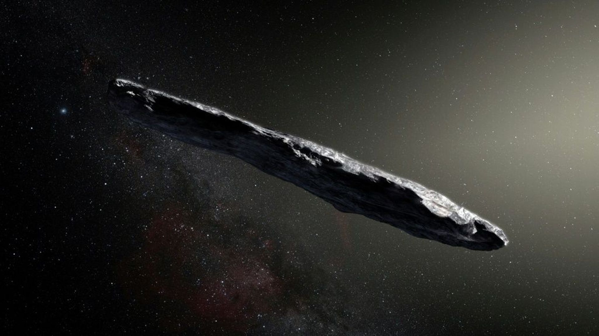 Image d'artiste d'Oumuamua, un asteroide interstellaire ayant la forme d'un cigare, sur une photo fournie par l'Observatoire européen austral le 20 novembre 2017 