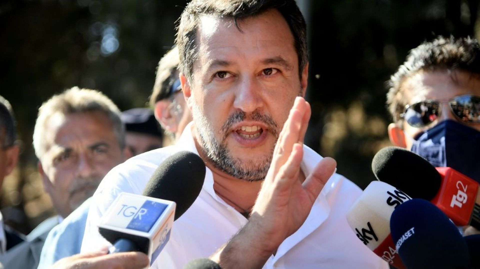 Matteo Salvini, le dirigeant italien du parti d’extrême droite La Ligue, sur l’île de Lampedusa, le 4 août 2022