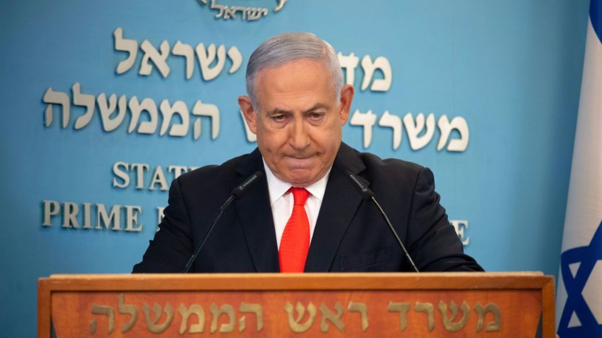 Le Premier ministre israélien Benjamin Netanyahu lors d'un briefing sur l'épidémie de Covid-19 en Israël, à Jérusalem, le 13 septembre 2020