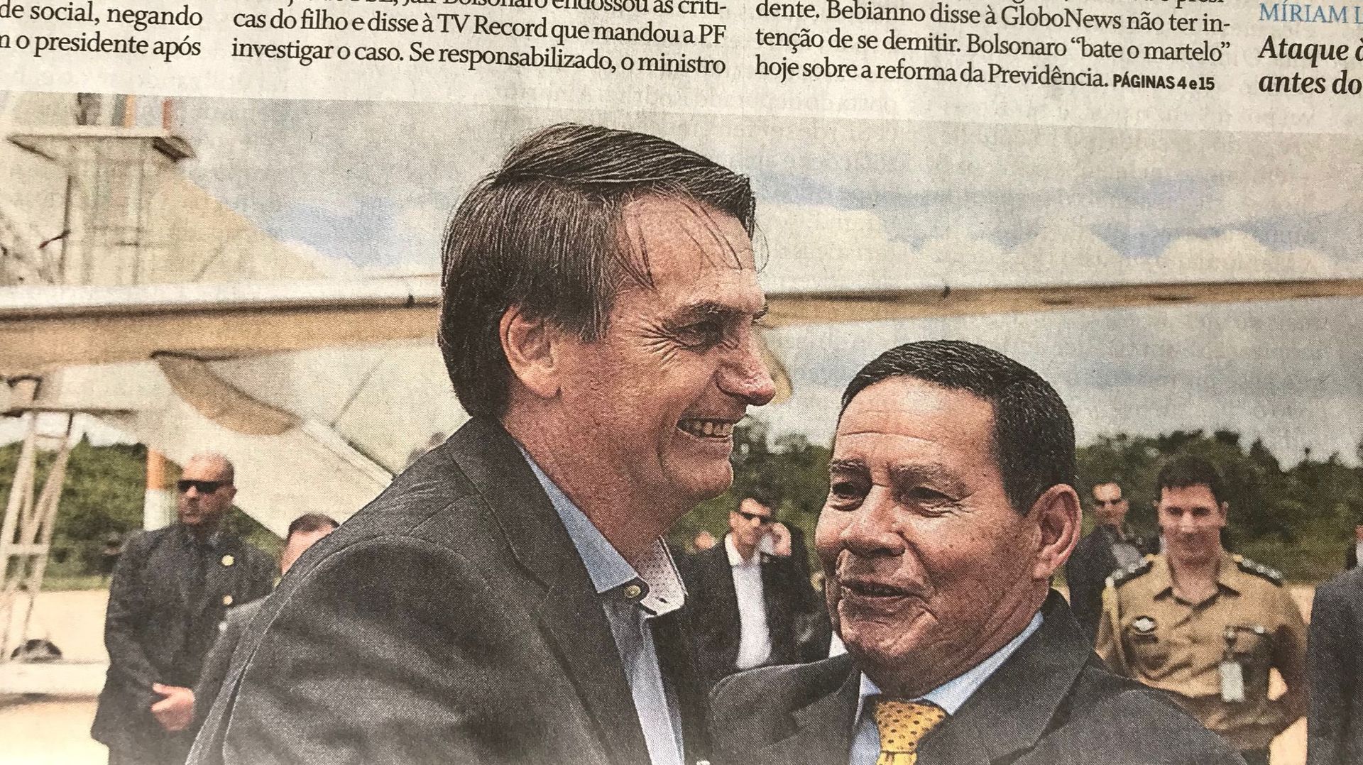 Le président du Brésil,Jair Bolsonaro et le vice-président Hamilton Mourão, à la Une du journal O Globo en février 2019. 