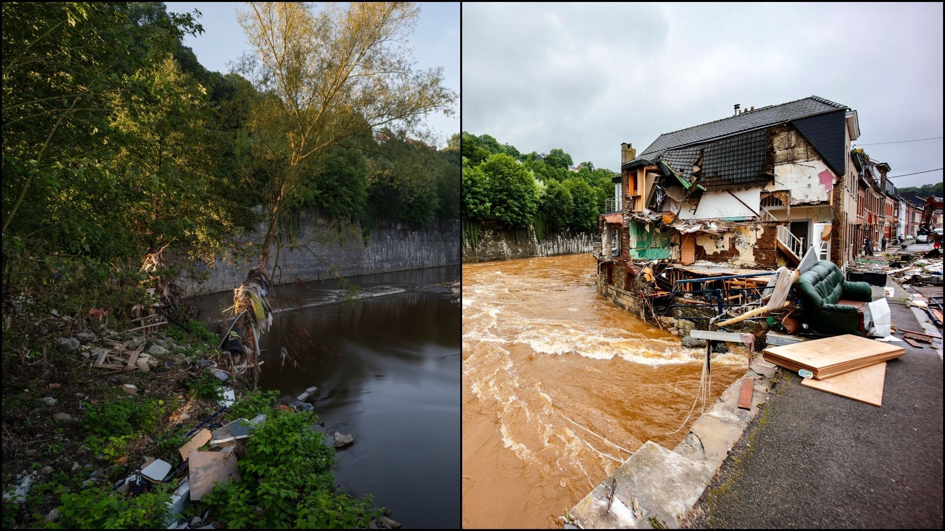 Dégâts des inondations à Ensival (Verviers), dans la commune de Verviers.