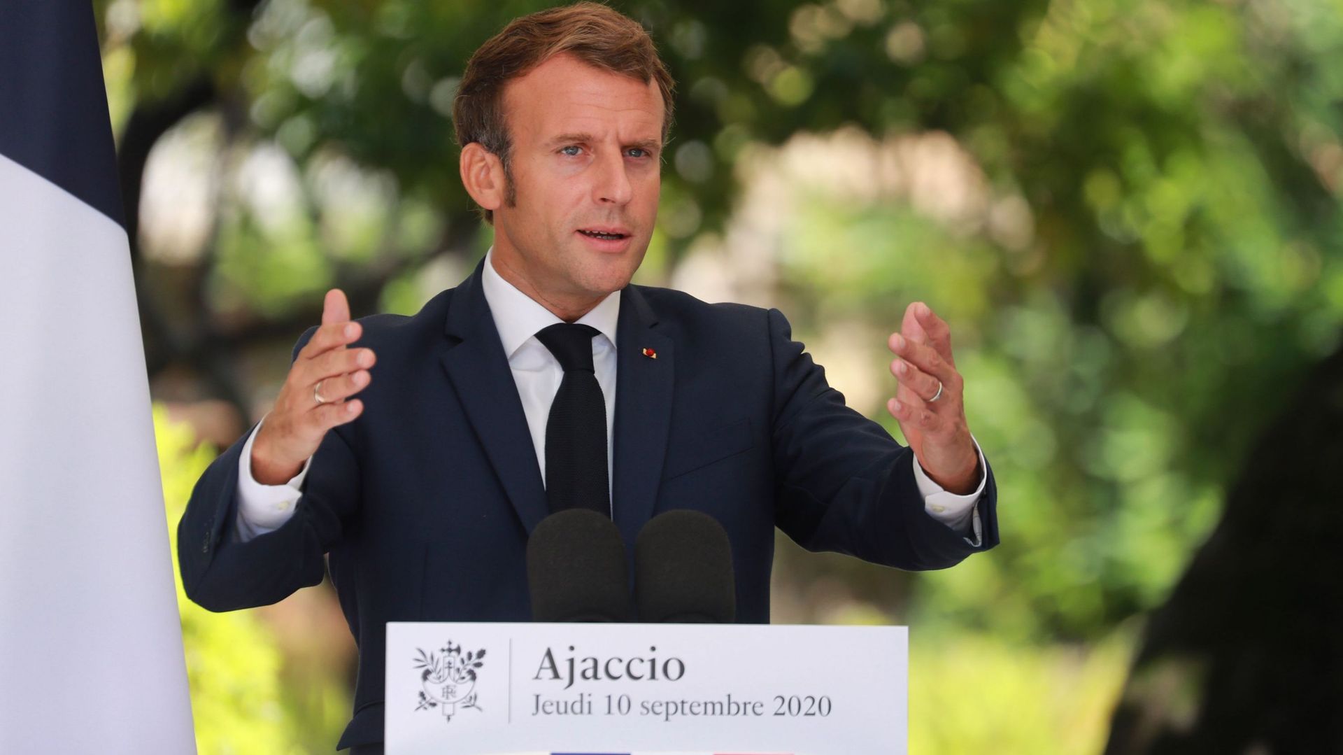 Conférence de presse d'Emmanuel Macron à Ajaccio le 10 septembre 2020. 
