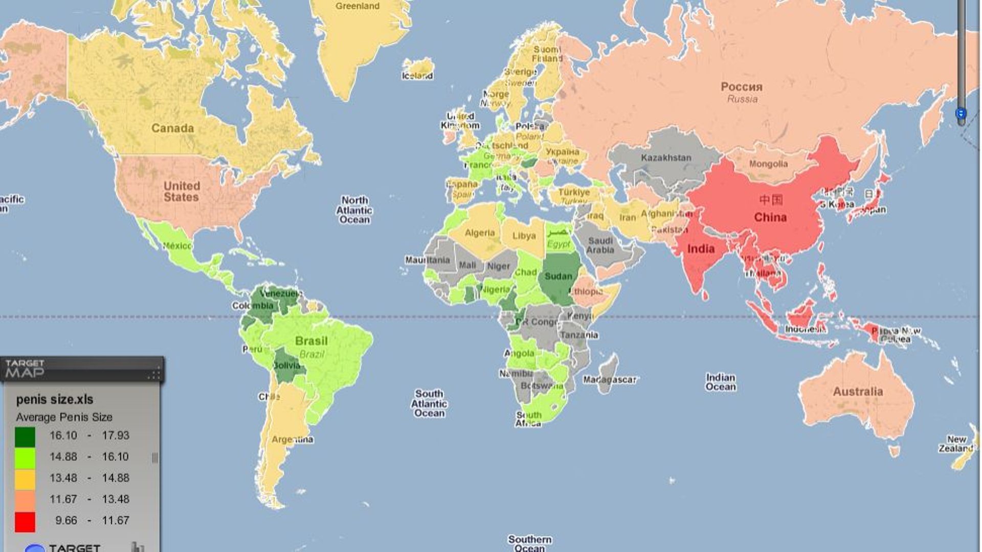 La carte du monde de la taille des pénis - RTBF Actus