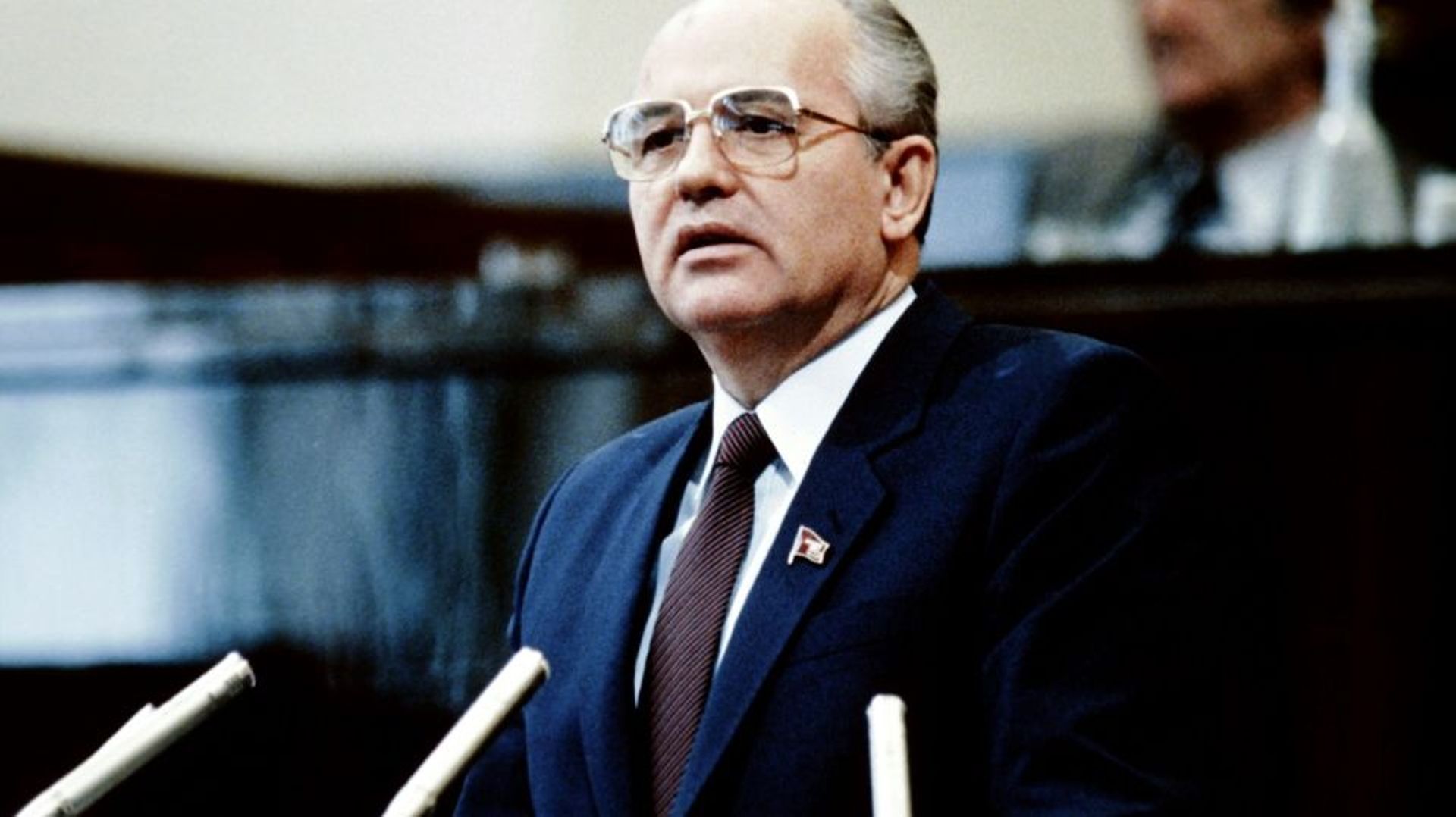 Mikhaïl Gorbatchev, Secrétaire général du Comité Central du Parti Communiste soviétique, le 25 février 1987 au Kremlin, à Moscou