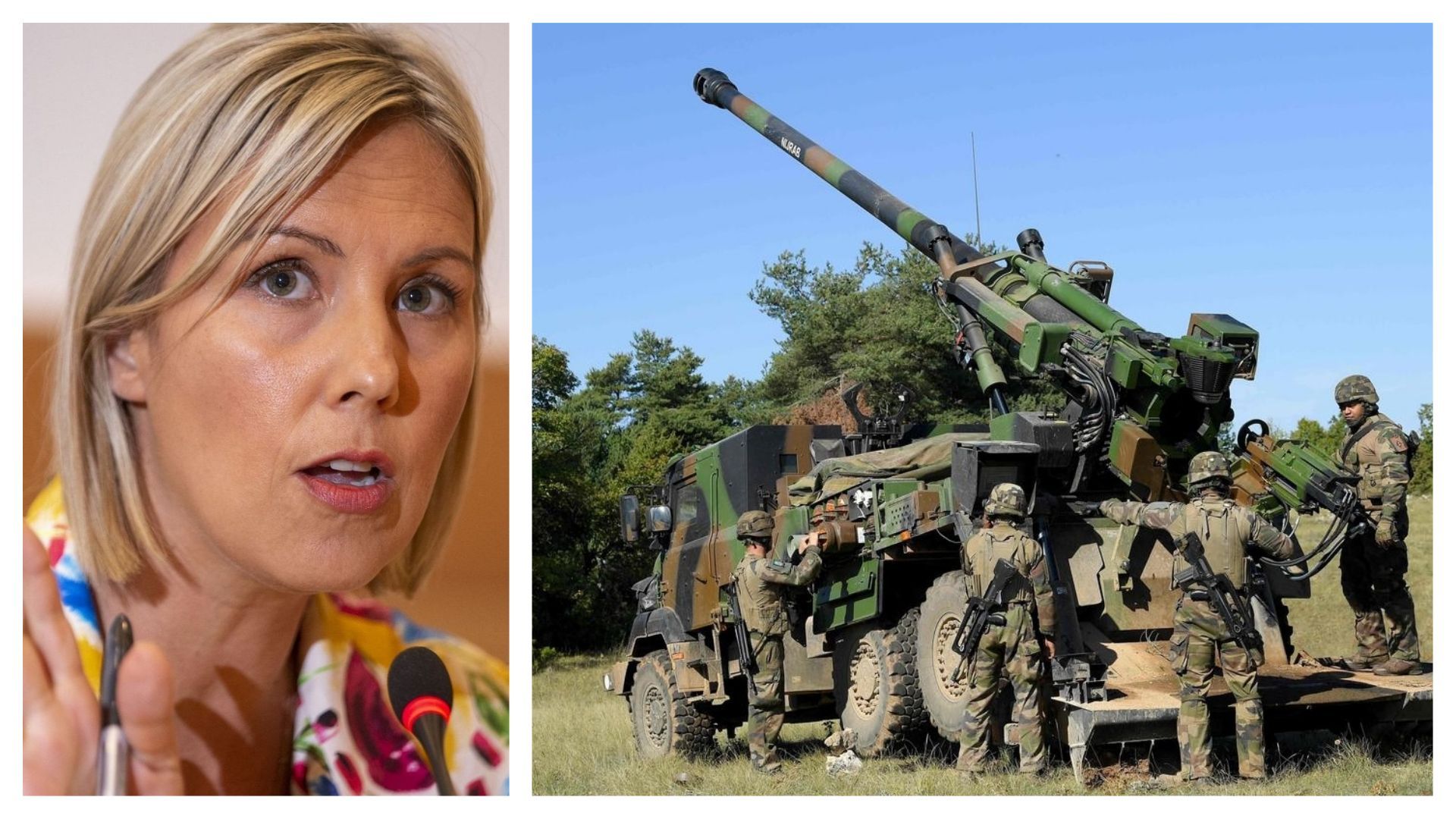 La ministre de la Défense Ludivine Dedonder (PS) et un canon Caesar en Ukraine