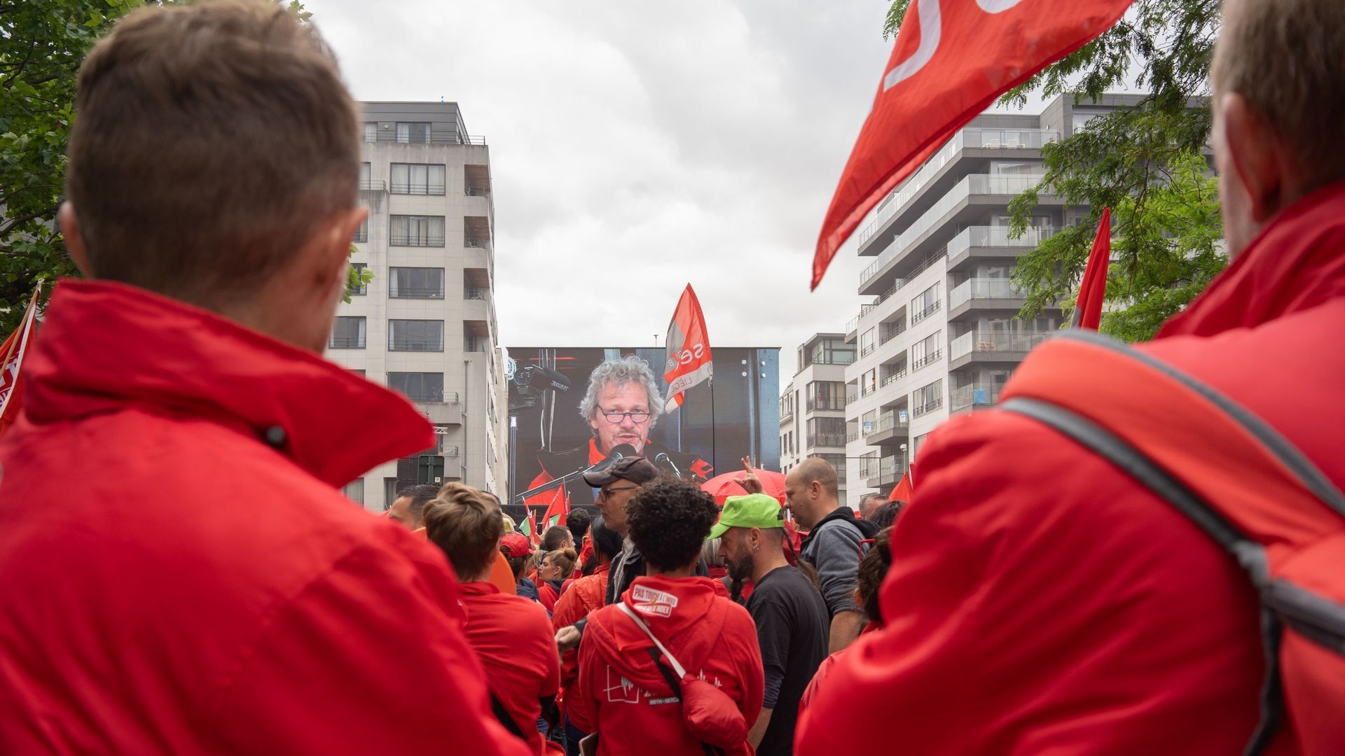 Manifestation du 20 juin 2022 (ave Thierry Bodson sur l'écran géant) à Bruxelles (illustration) 