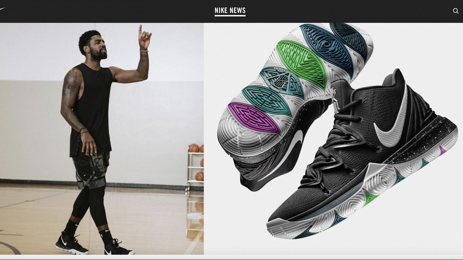 Photo réalisée pour illustrer le marketing de la chaussure Kyrie V sur le site de Nike News.