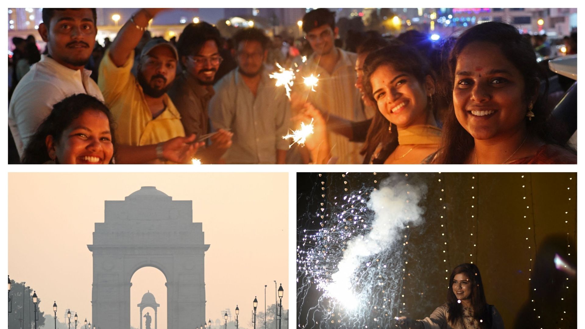 Fête de Diwali en Inde (et à Dubaï, en haut)