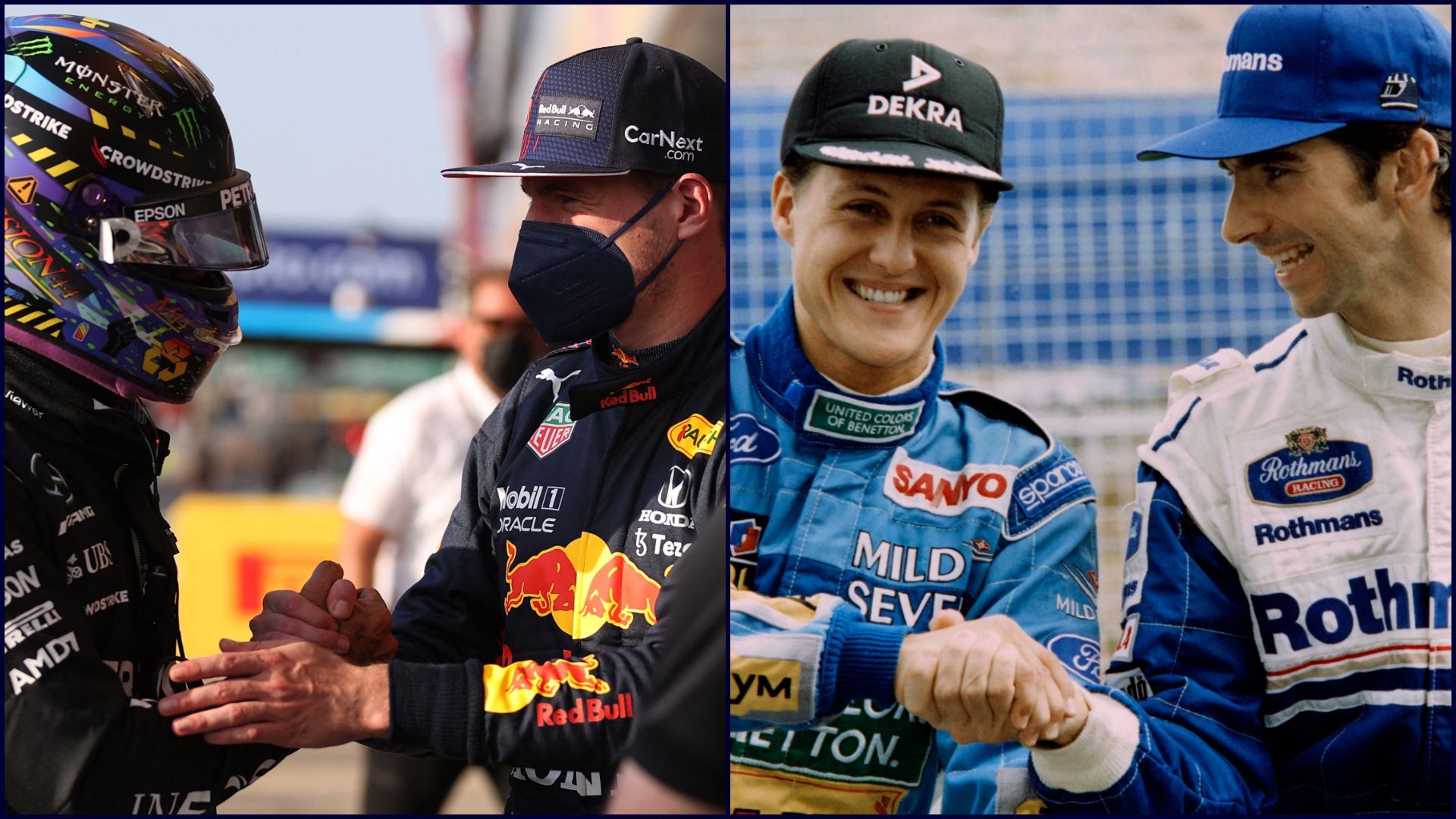 Lewis Hamilton et Max Verstappen en 2021| Michael Schumacher et Damon Hill en 1994