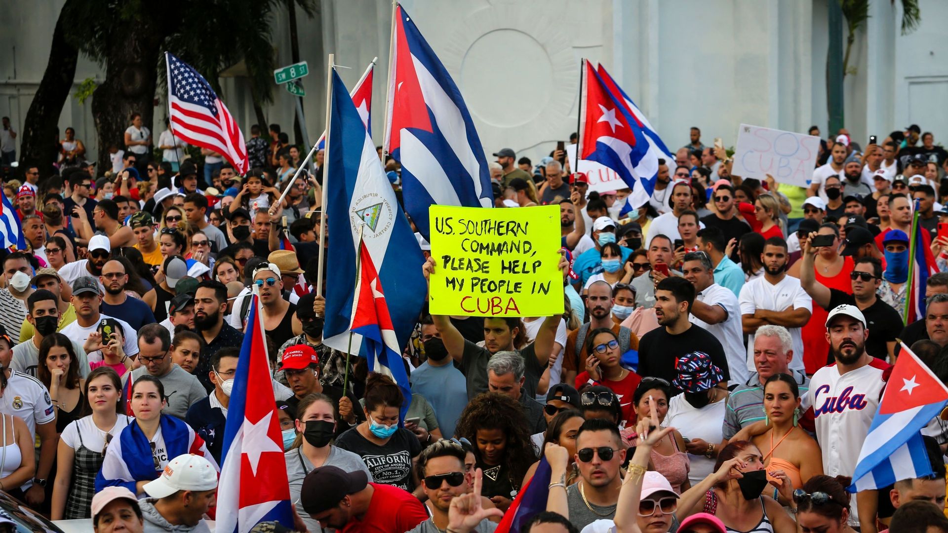 Manifestation contre le gouvernement cubain à Miami – Floride, le 11 juillet 2021