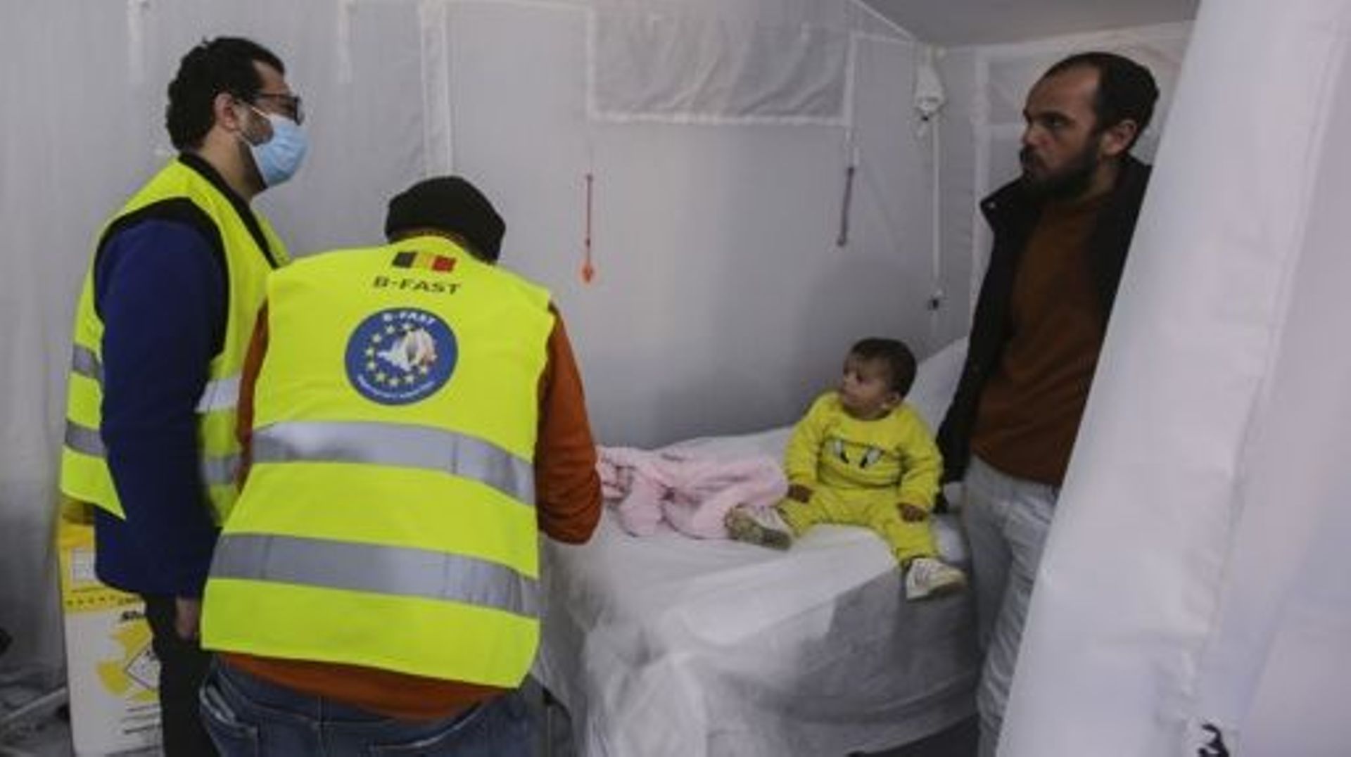 Illustration picture shows a field hospital in Kirikhan, Turkey, built by Belgian governmental aid organization B-Fast (Belgian First Aid and Support Team), Monday 20 February 2023. B-FAST sent a medical team to offer relief in the region struck by an ear