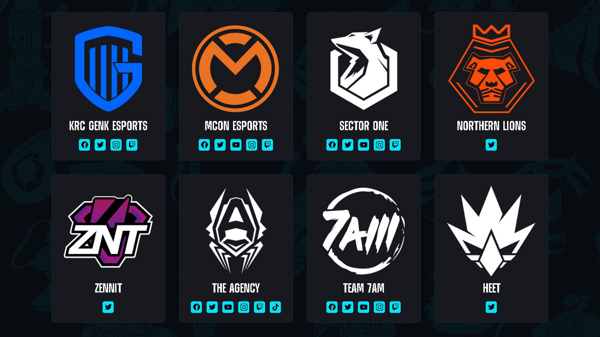 Les huit équipes des Elite Series 2023, la ligue régionale du Benelux sur League of Legends.